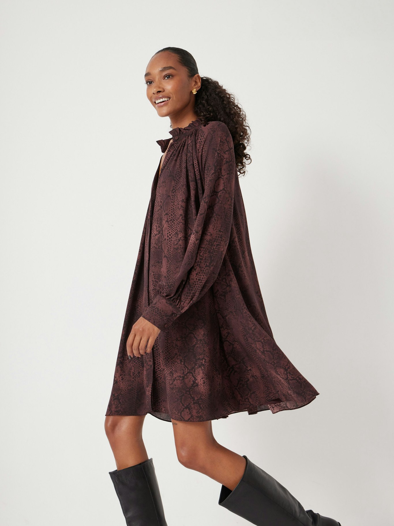 Printed Chiffon Mini Dress | Snake Print Brown | hush Printed Chiffon Mini Dress | Snake Print Brown | hush