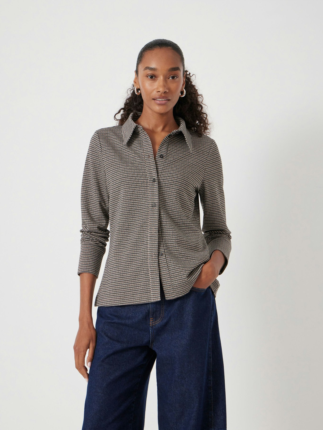 Check Fitted Top Fitted Check Jersey Shirt - Brown Check | Hush