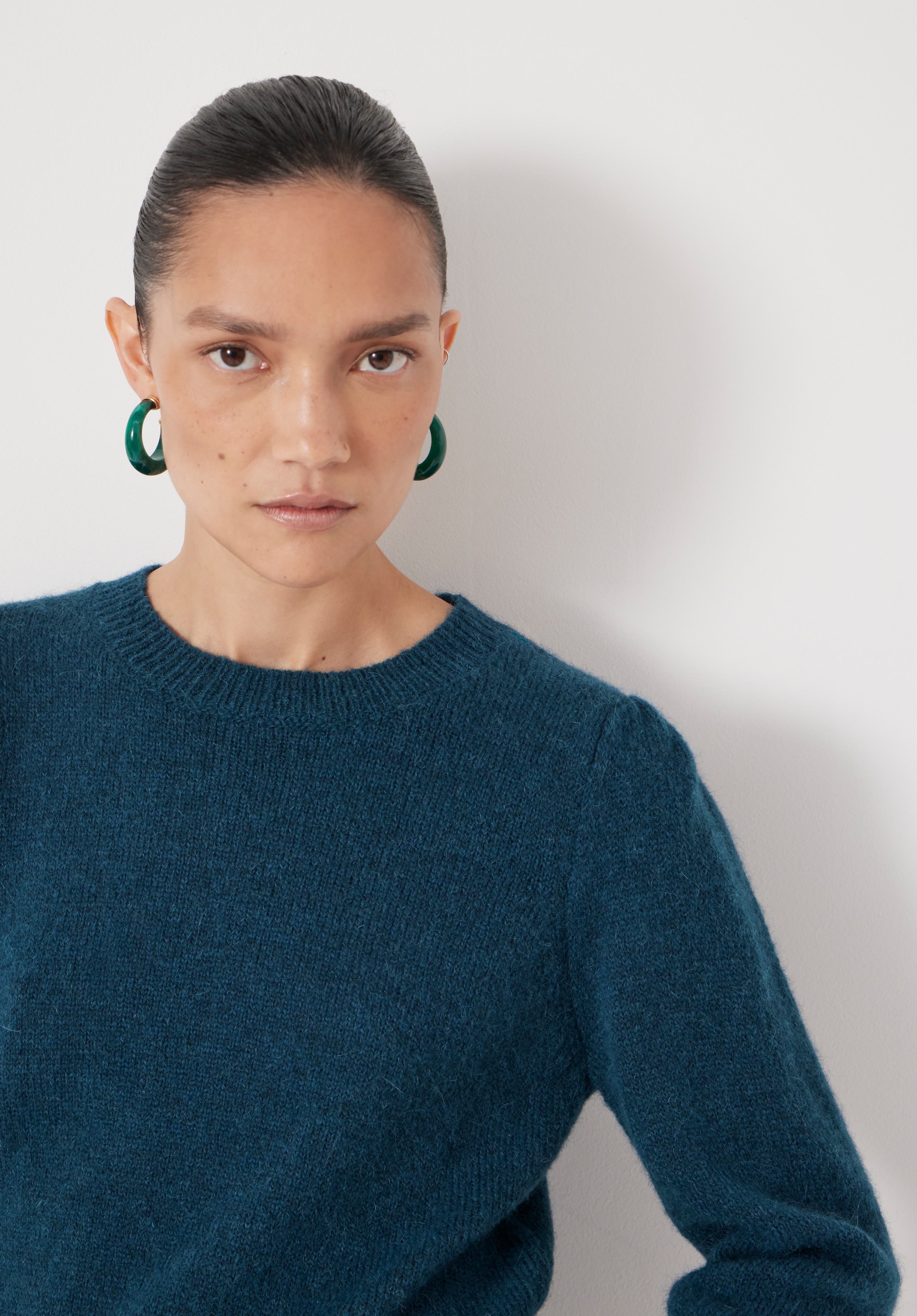 Gathered Shoulder Wool Blend Jumper