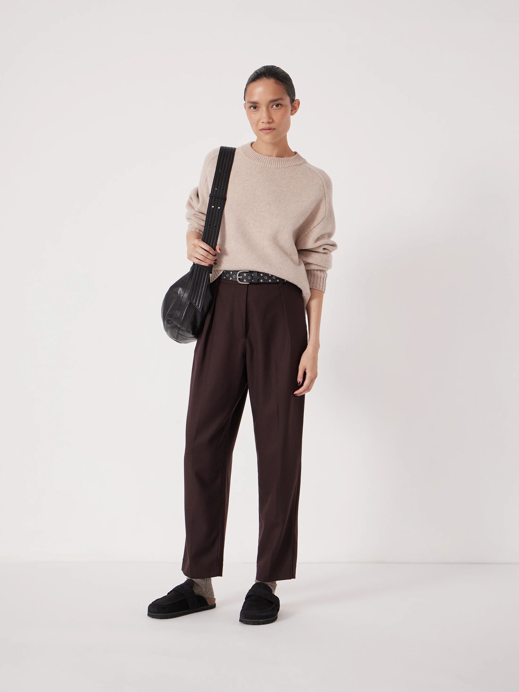 Tapered Leg Wool Blend Trousers