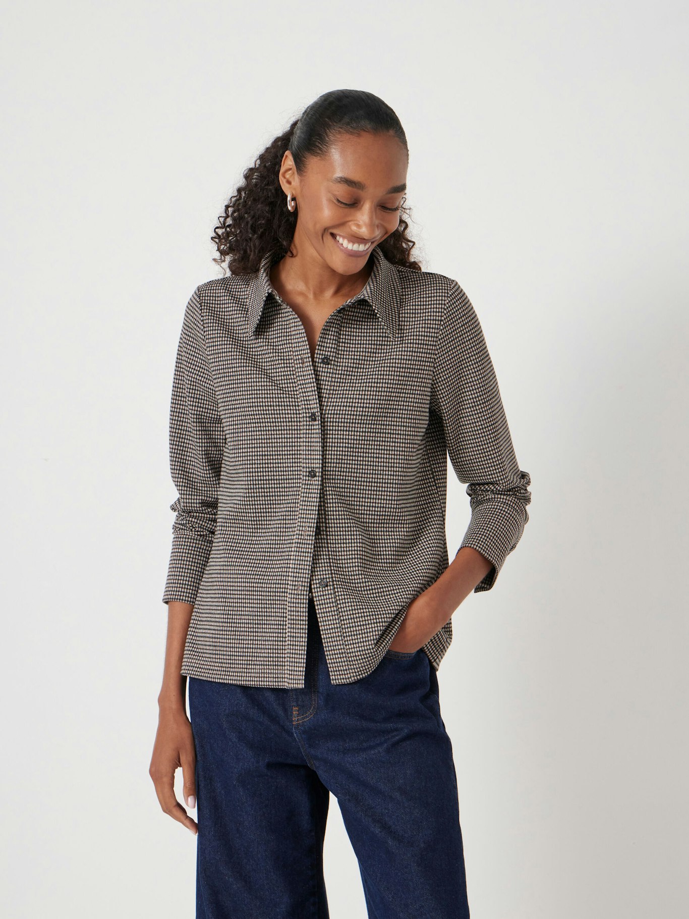 Check Fitted Top Fitted Check Jersey Shirt - Brown Check | Hush