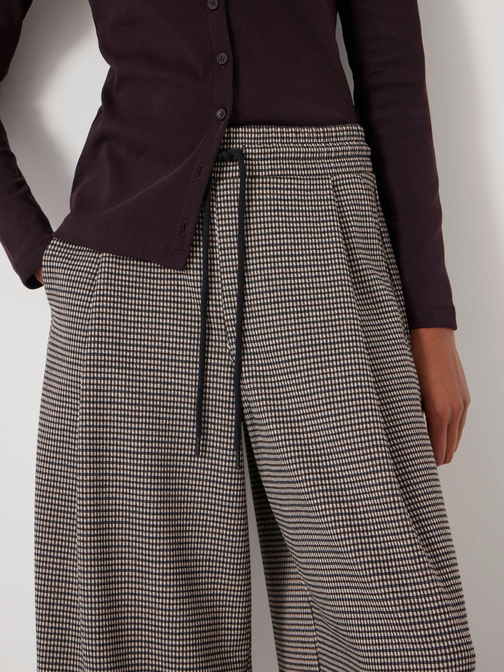 Check Wide Leg Jersey Trousers