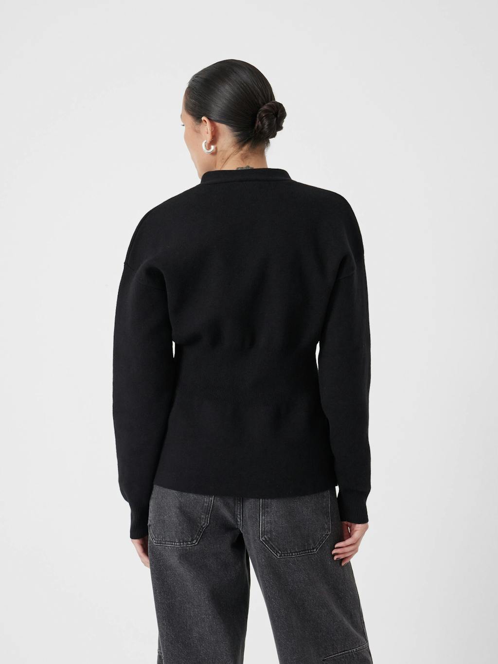 013748-0456-04 V Neck Ribbed Detail Cardigan with Wool