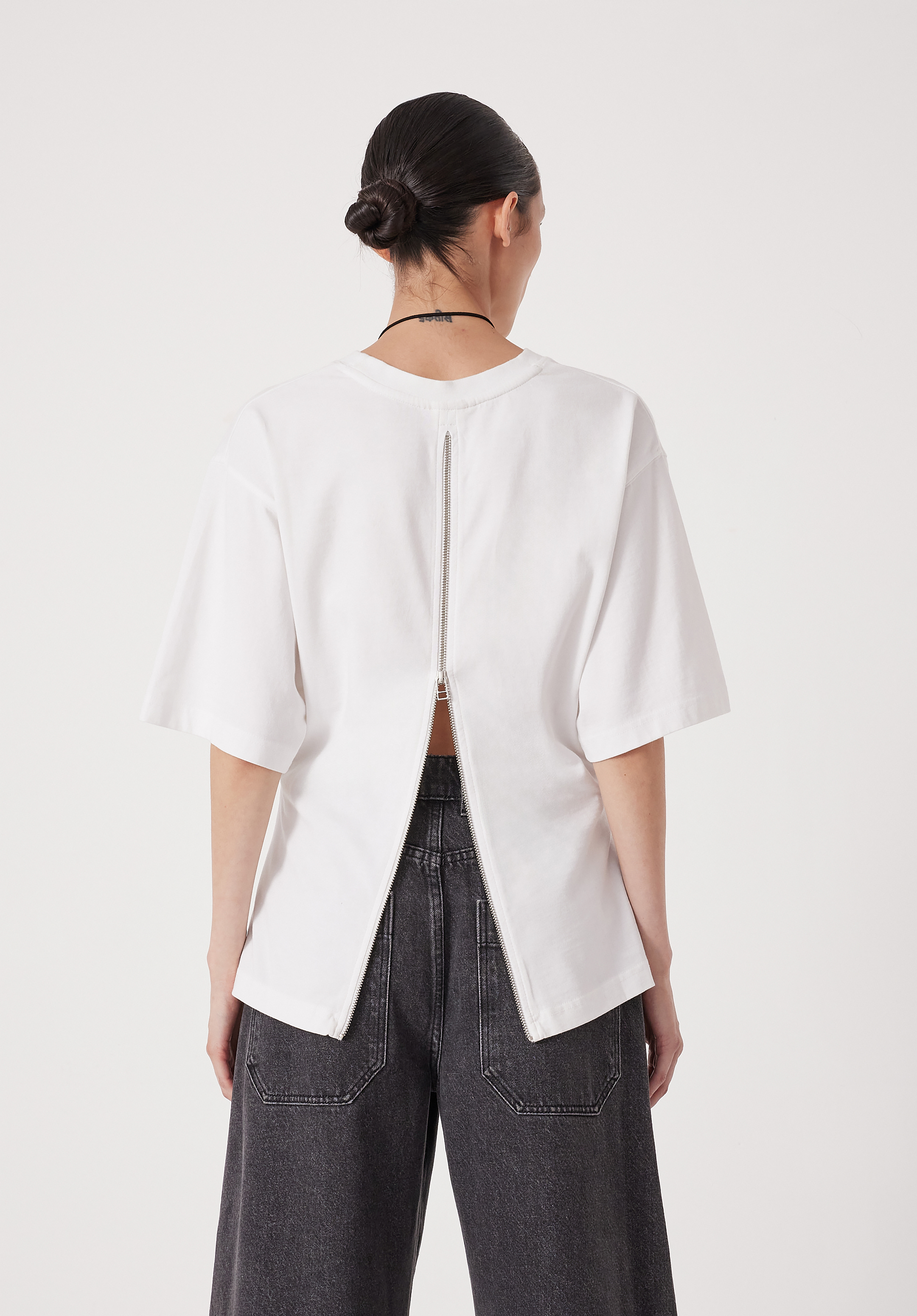 Zip Back Cotton T-Shirt