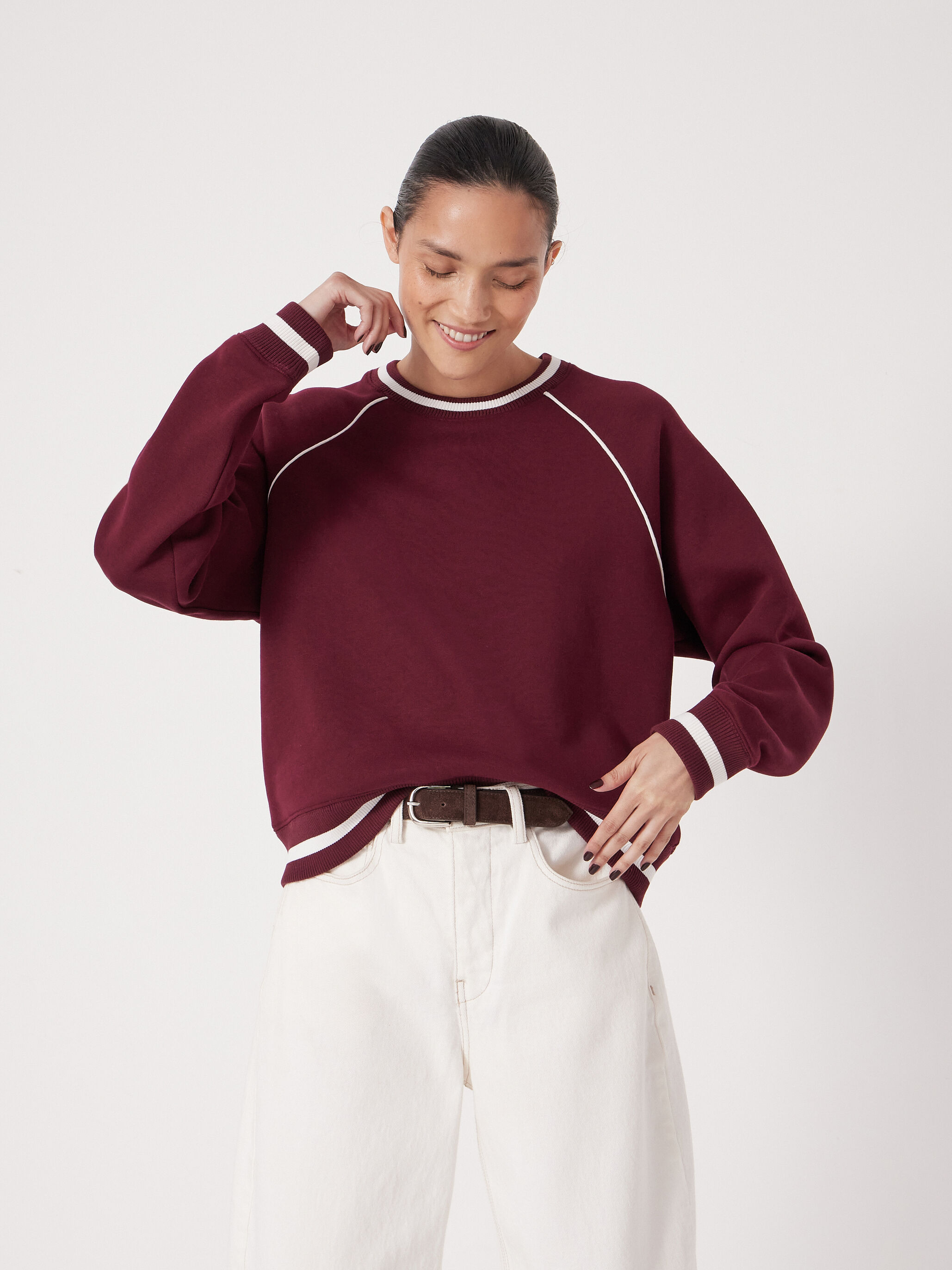Striped Rib Raglan Sweatshirt
