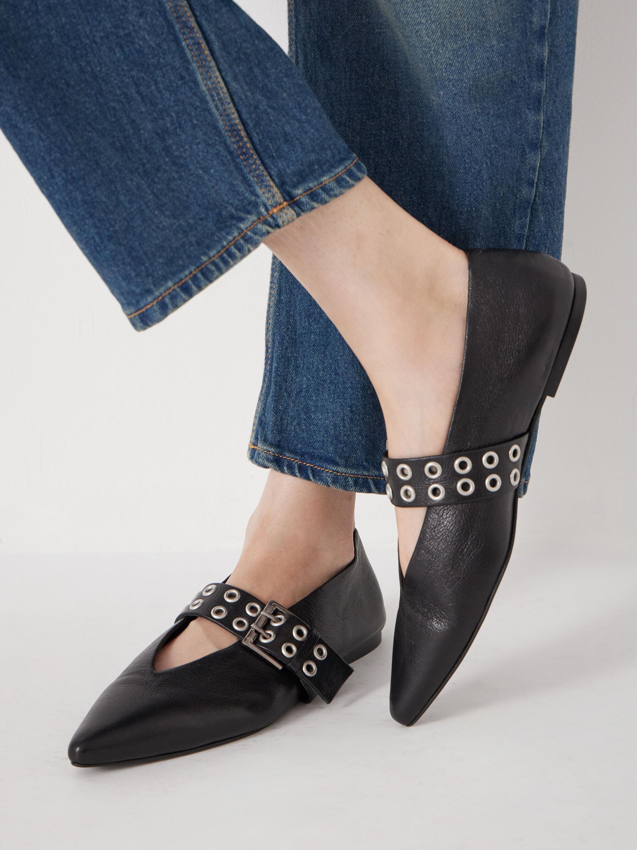 Buckled Leather Ballerina Flats