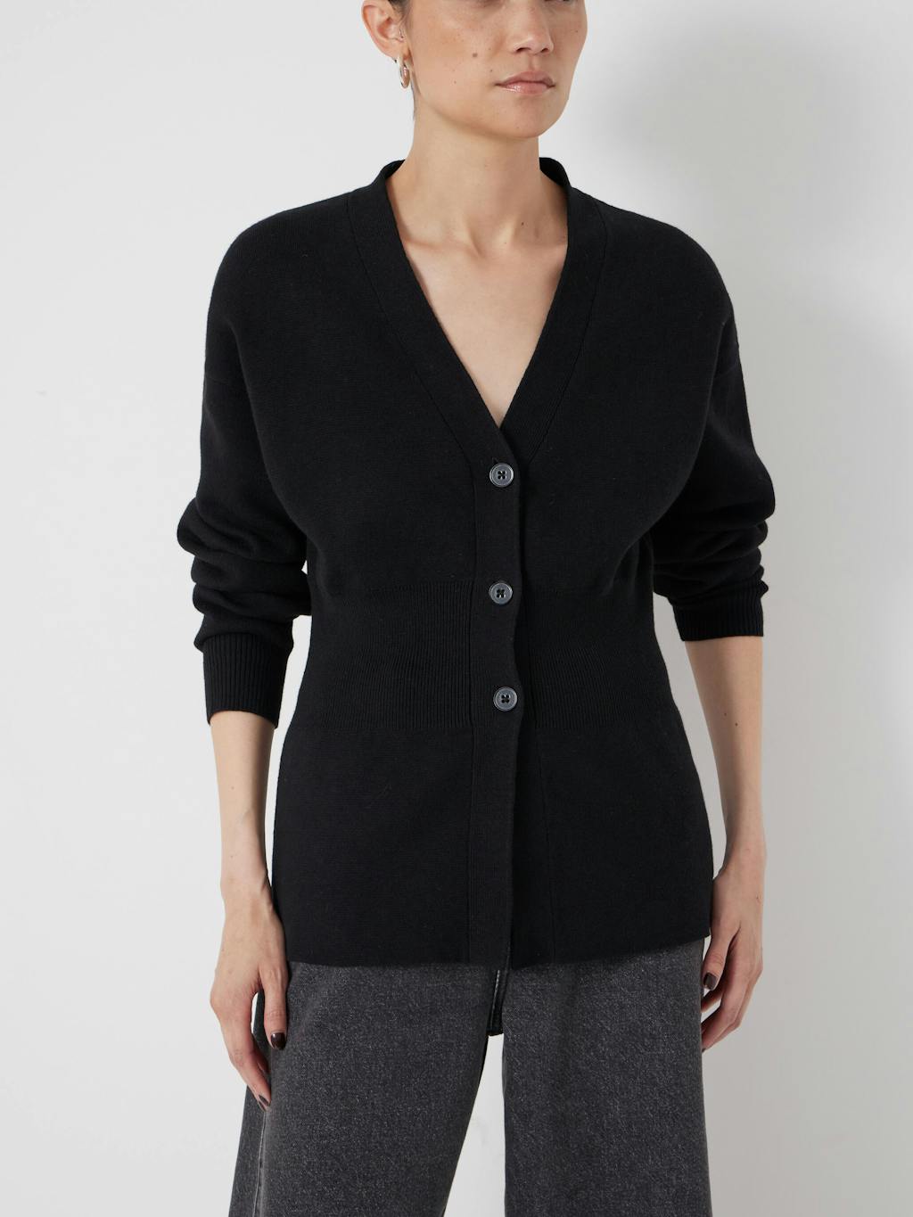 013748-0456-03 V Neck Ribbed Detail Cardigan with Wool