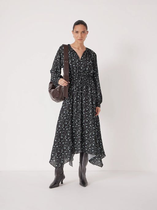 Odelia Printed Long Sleeve Chiffon Dress