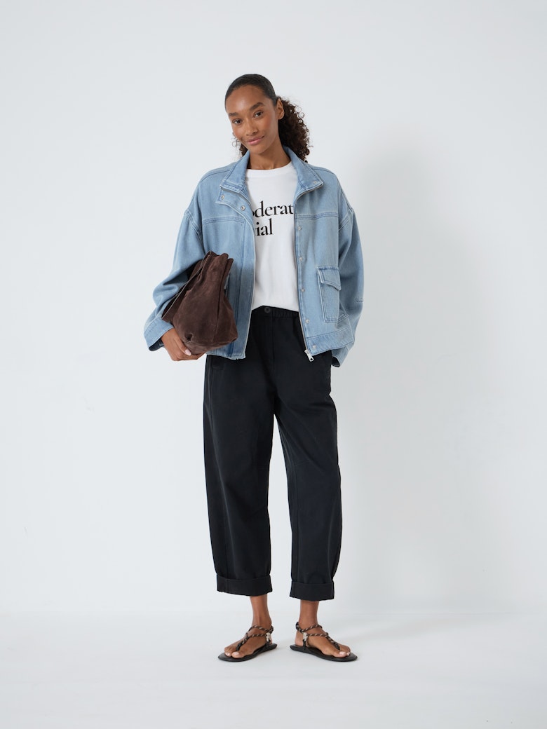 Jack Barrel Leg Pull On Cotton Trousers