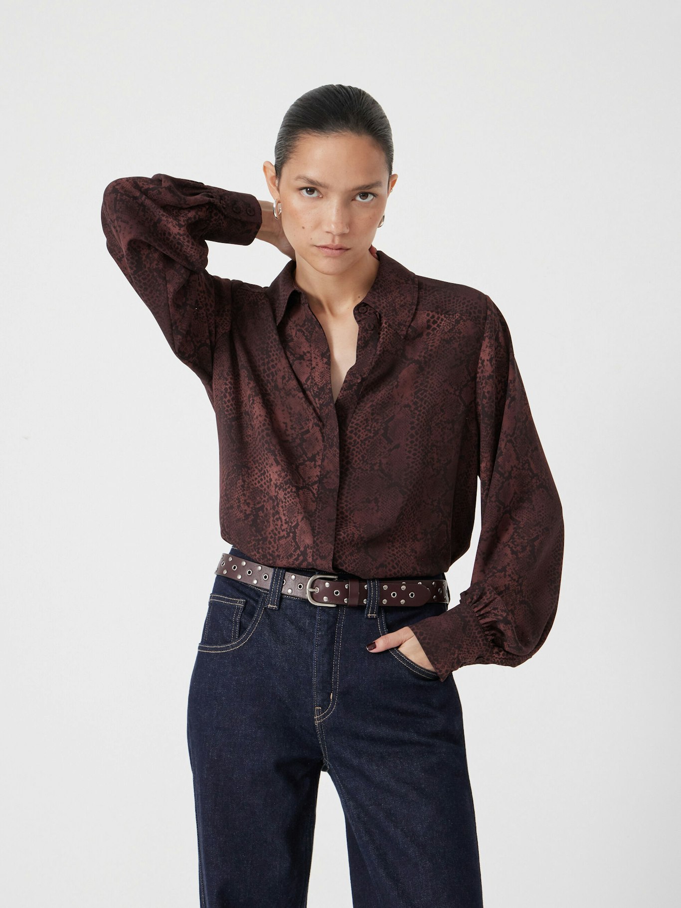 013814-4828-01 Chiffon Printed Long Sleeve Shirt