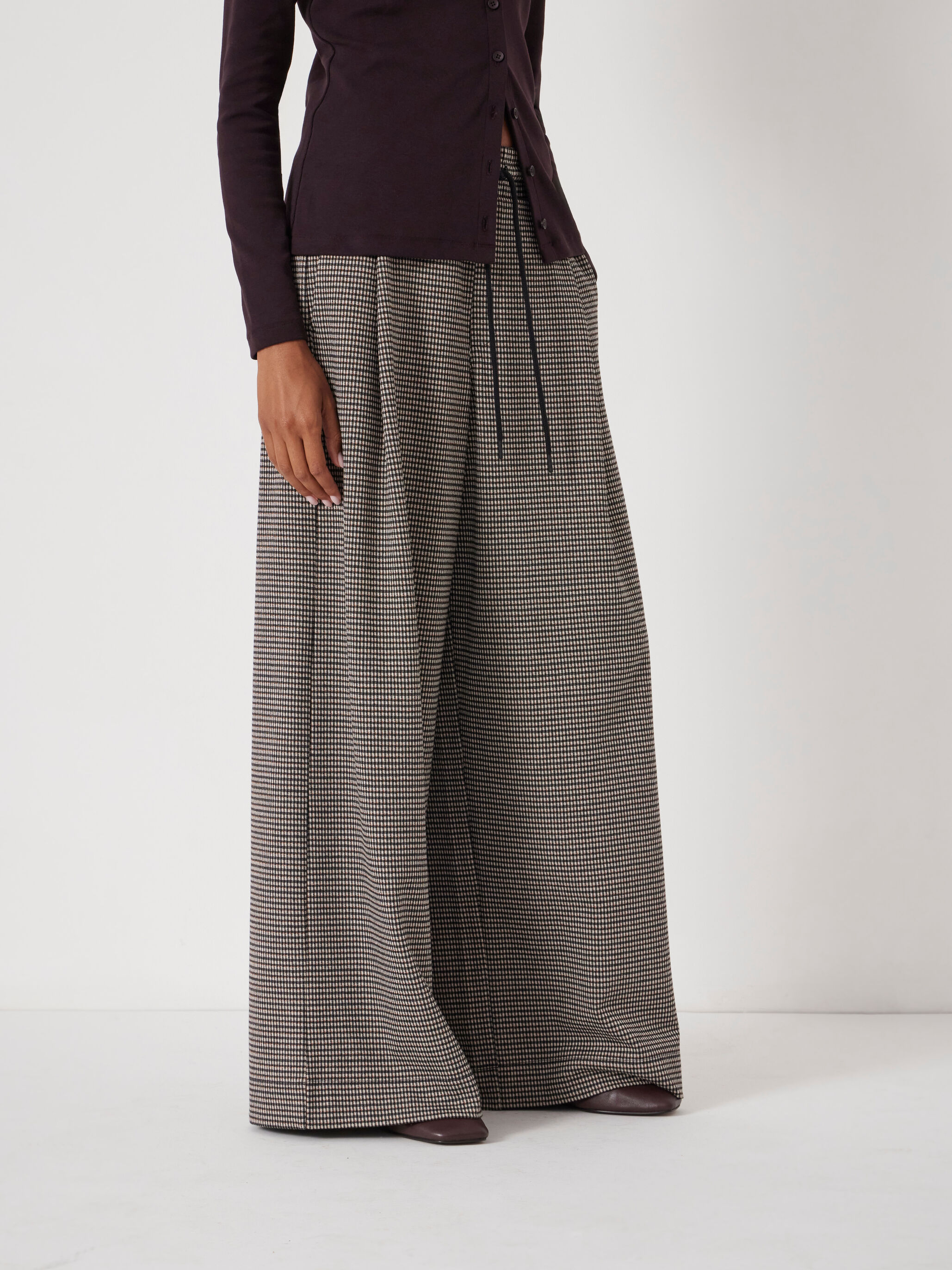 Check Wide Leg Jersey Trousers