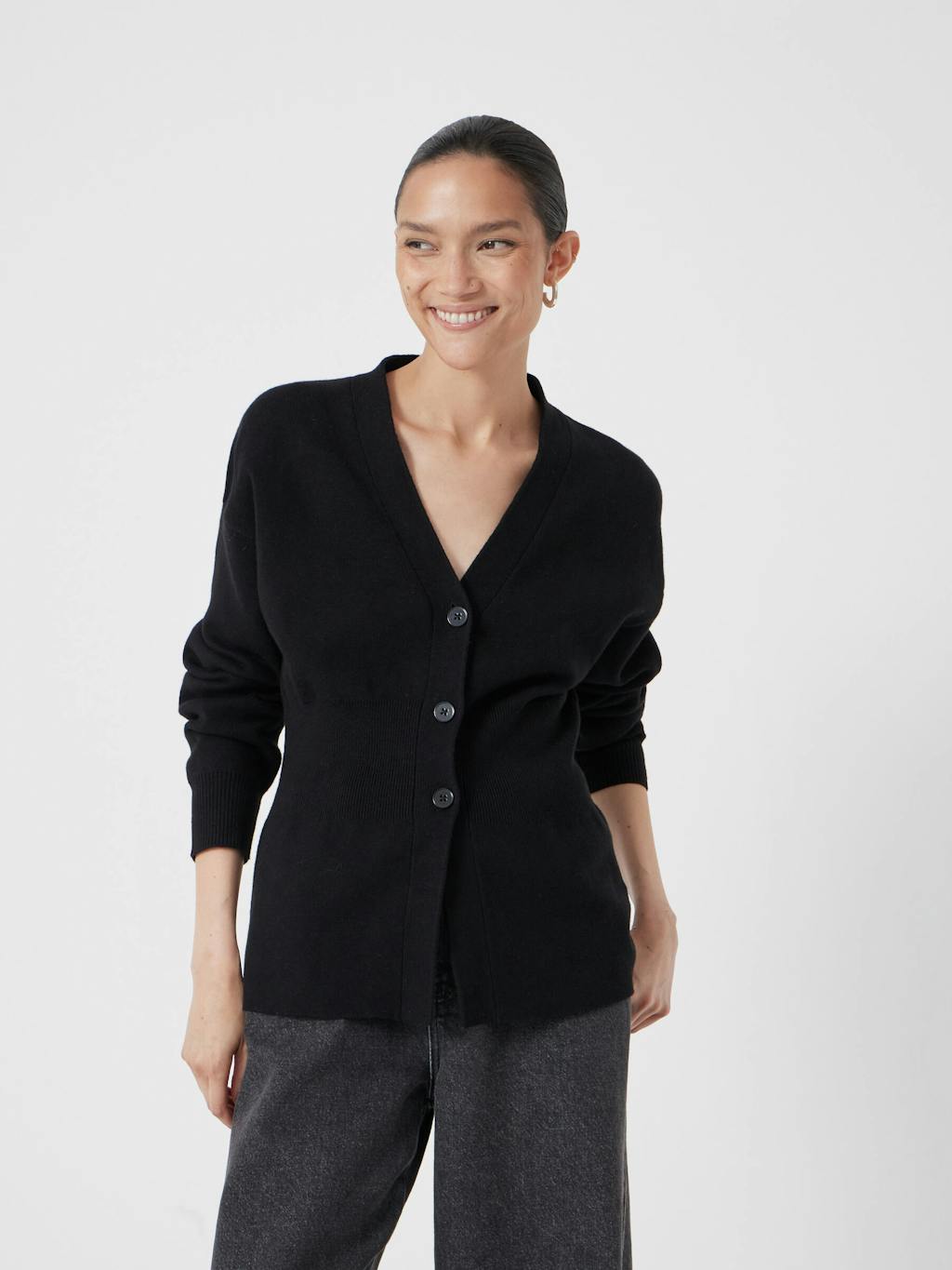 013748-0456-02 V Neck Ribbed Detail Cardigan with Wool