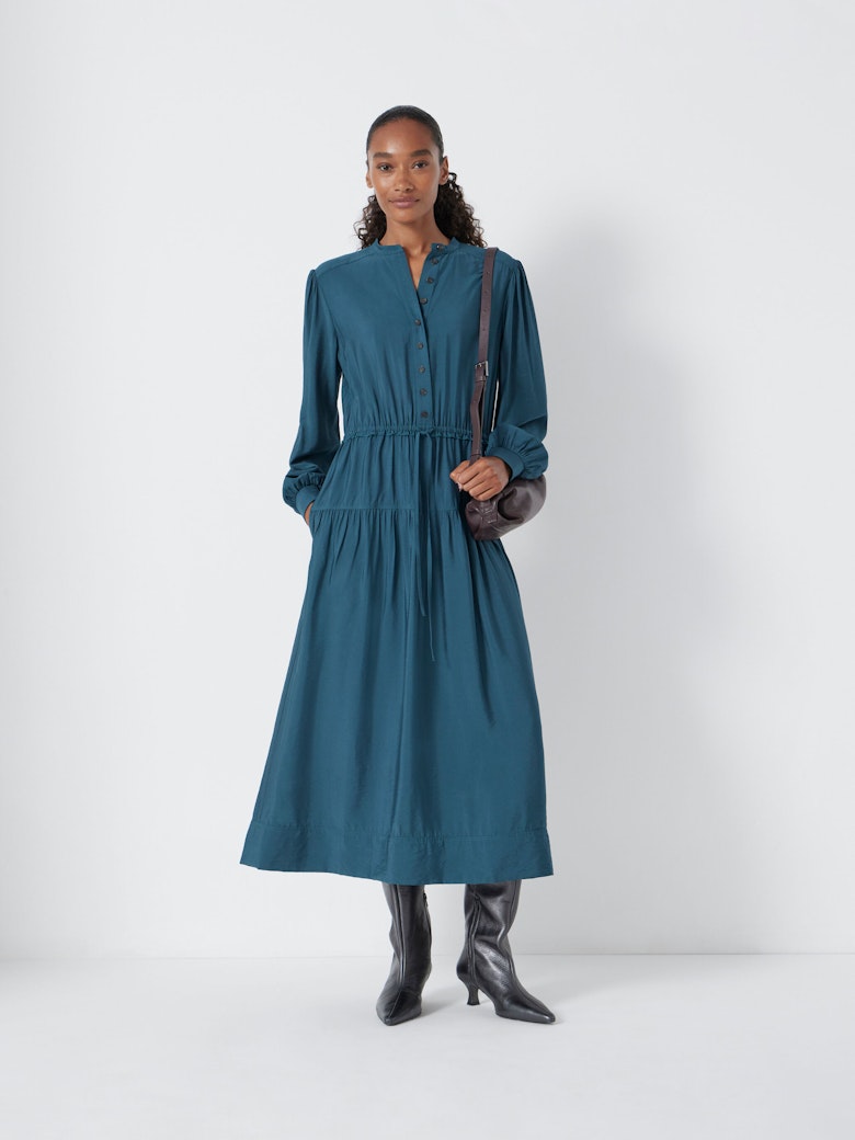 hush shirt dress Coco de la Mour Women's Satin Side Gathered Button Front Shirt Dress - Green