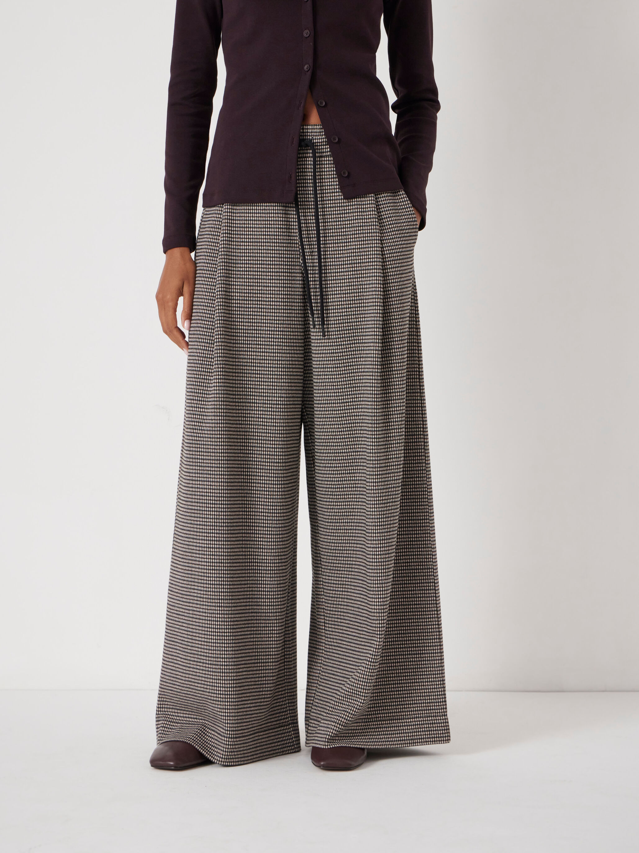 Check Wide Leg Jersey Trousers
