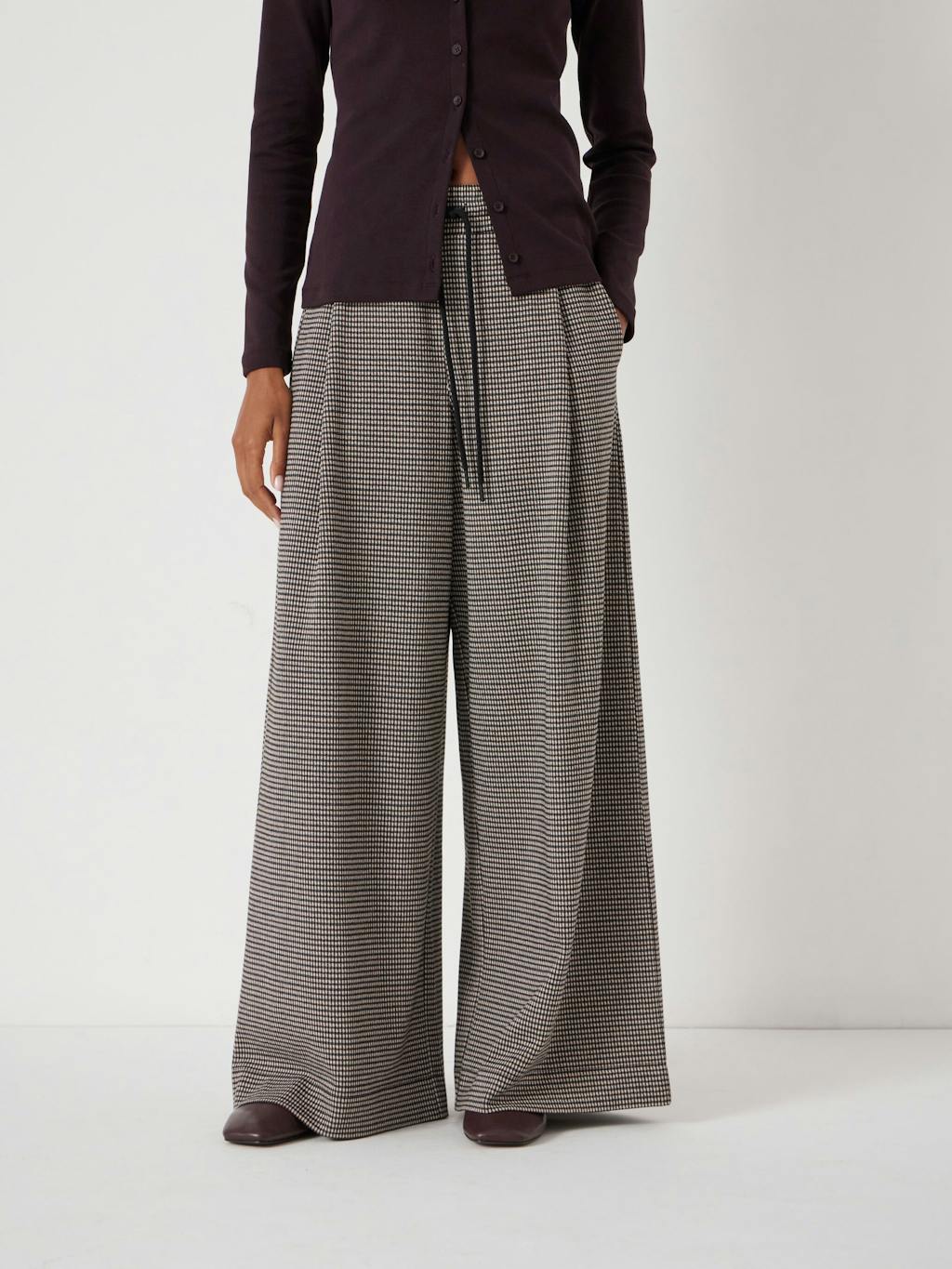 014222-4805-02 Check Wide Leg Jersey Trousers