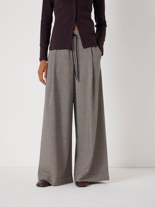 Check Wide Leg Jersey Trousers