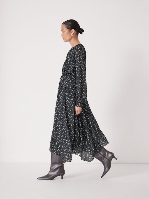 Odelia Printed Long Sleeve Chiffon Dress