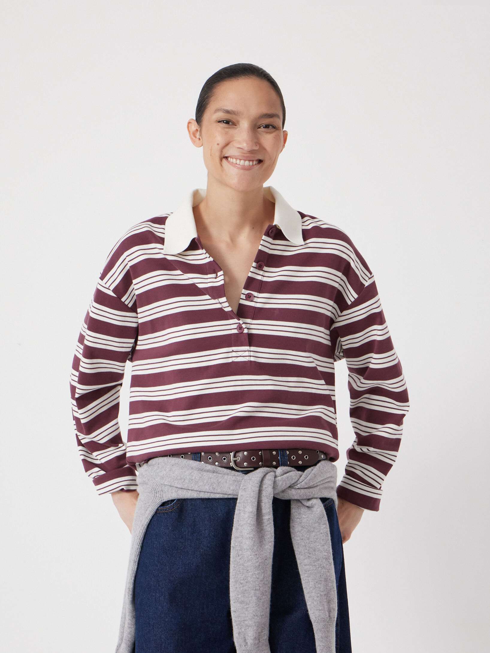 Cotton Striped Polo Top