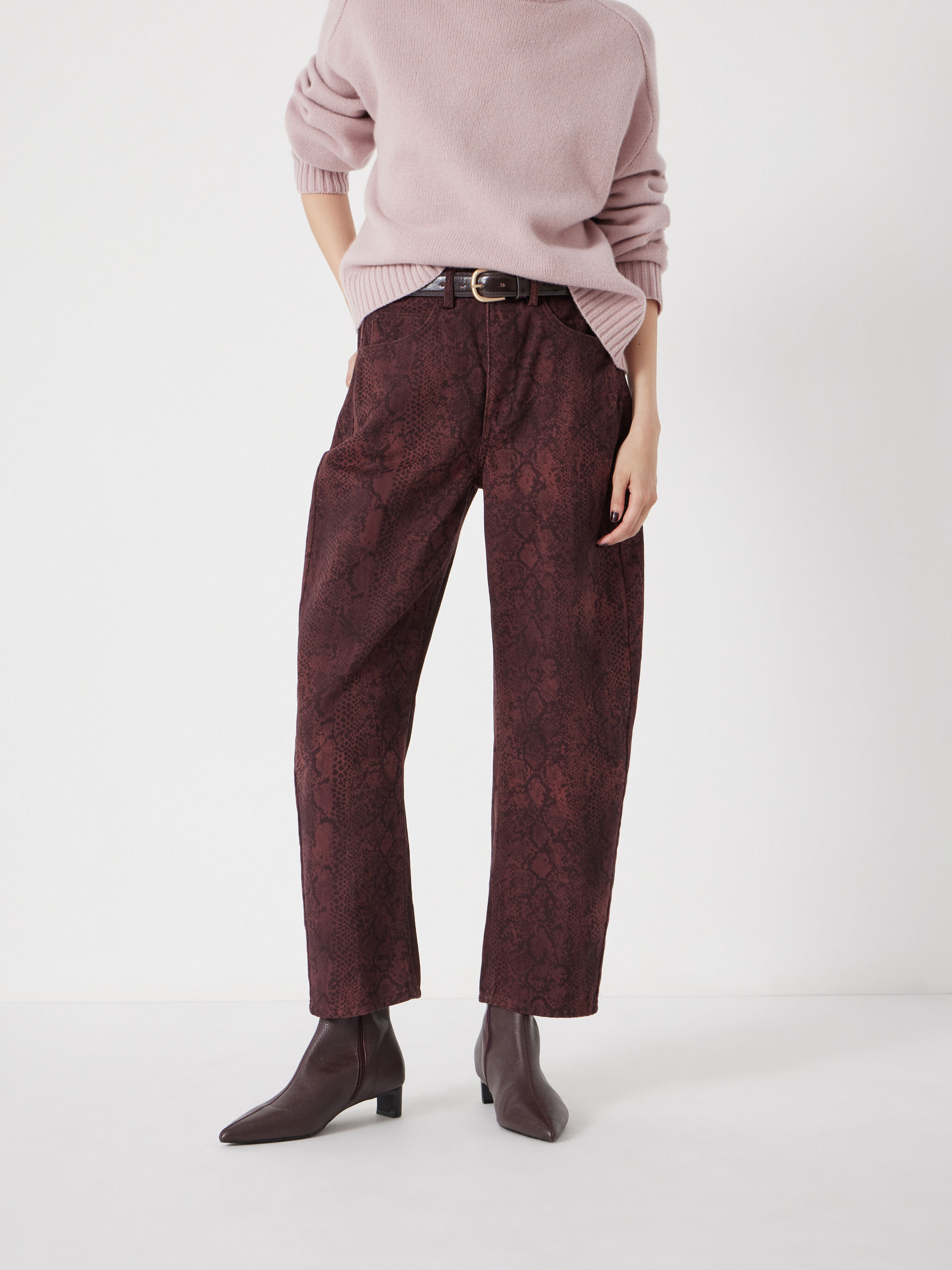 Cordelia Barrel Leg Snake Print Jeans