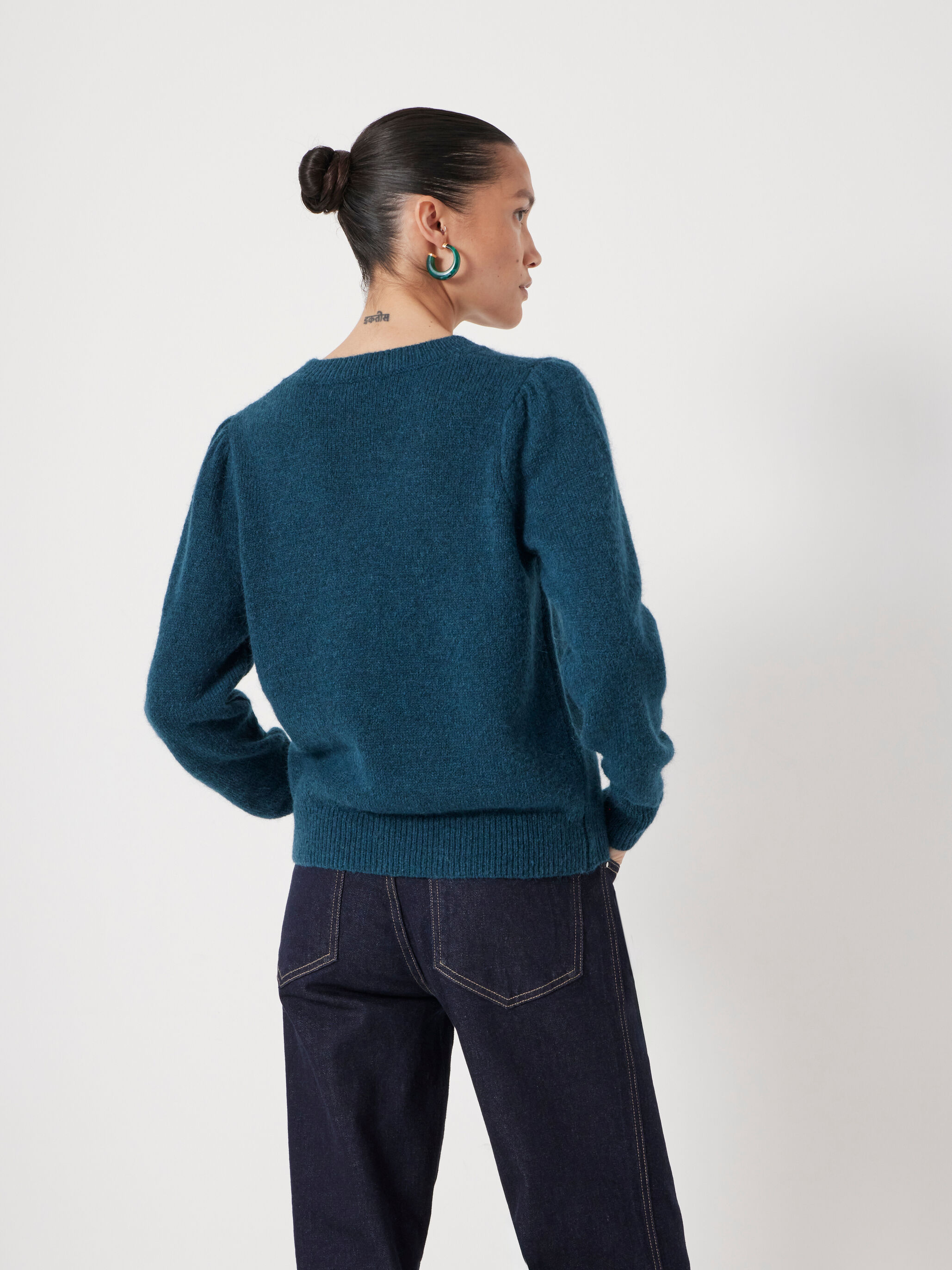Gathered Shoulder Wool Blend Jumper