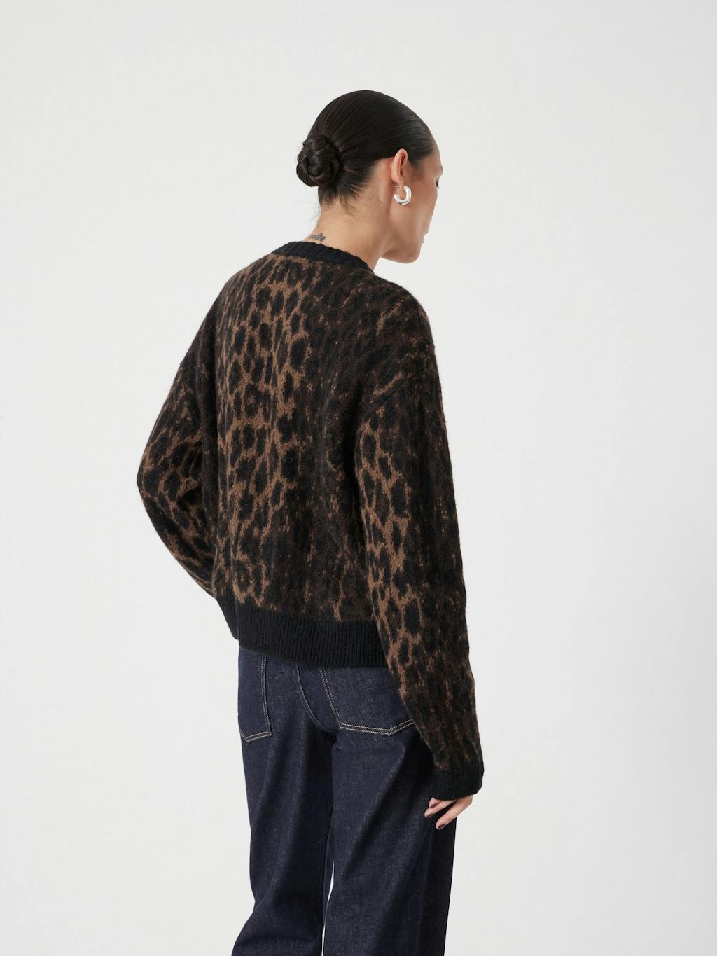 013820-0456-04 Crew Neck Animal Jacquard Cardigan with Mohair