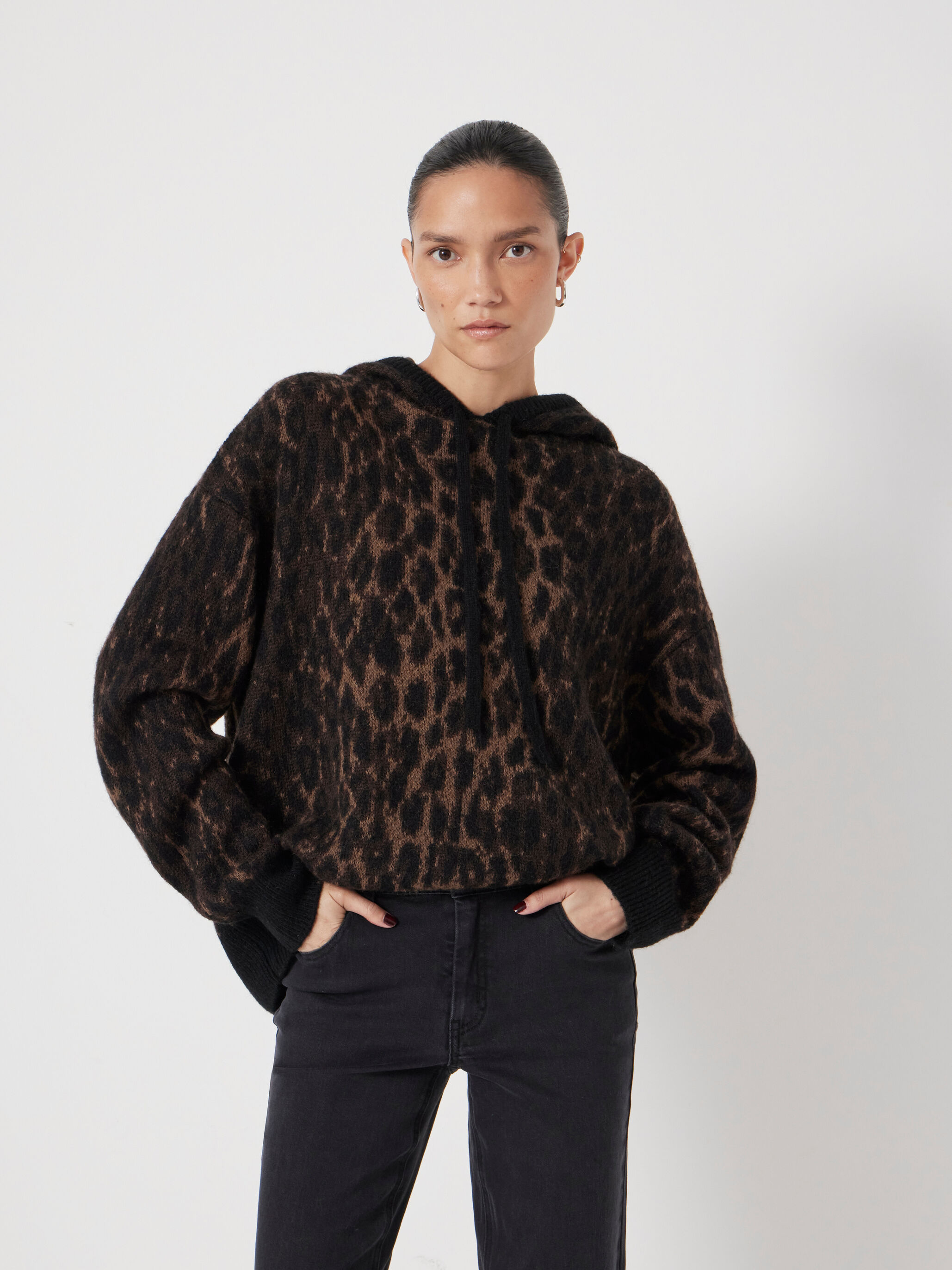Animal Jacquard Hoodie with Mohair
