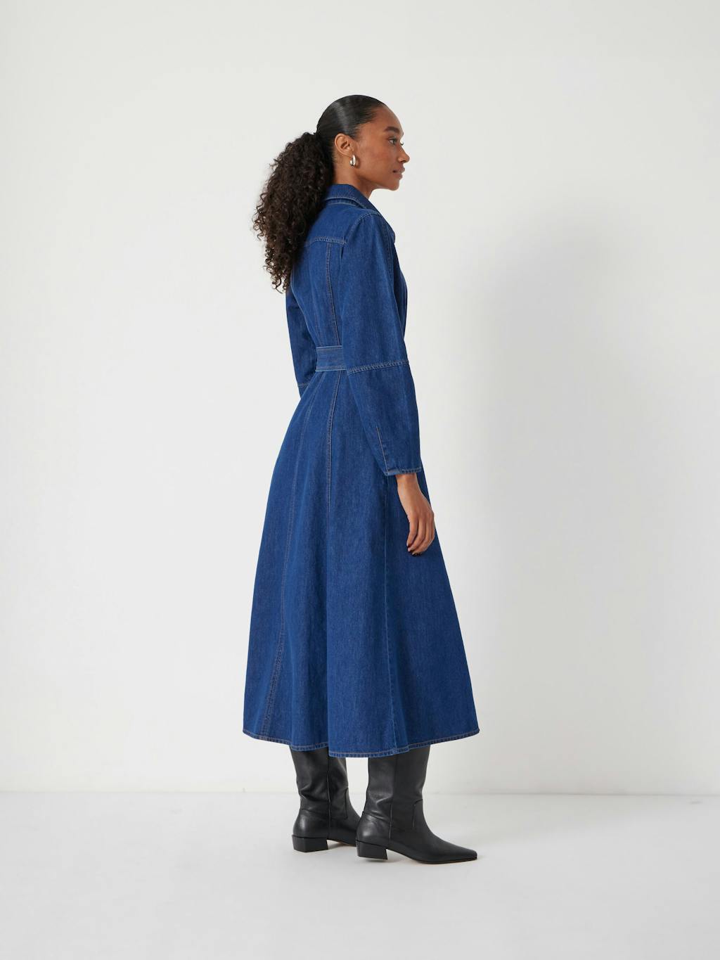 013882-2797-04 Long Sleeve Denim Tie Waist Dress