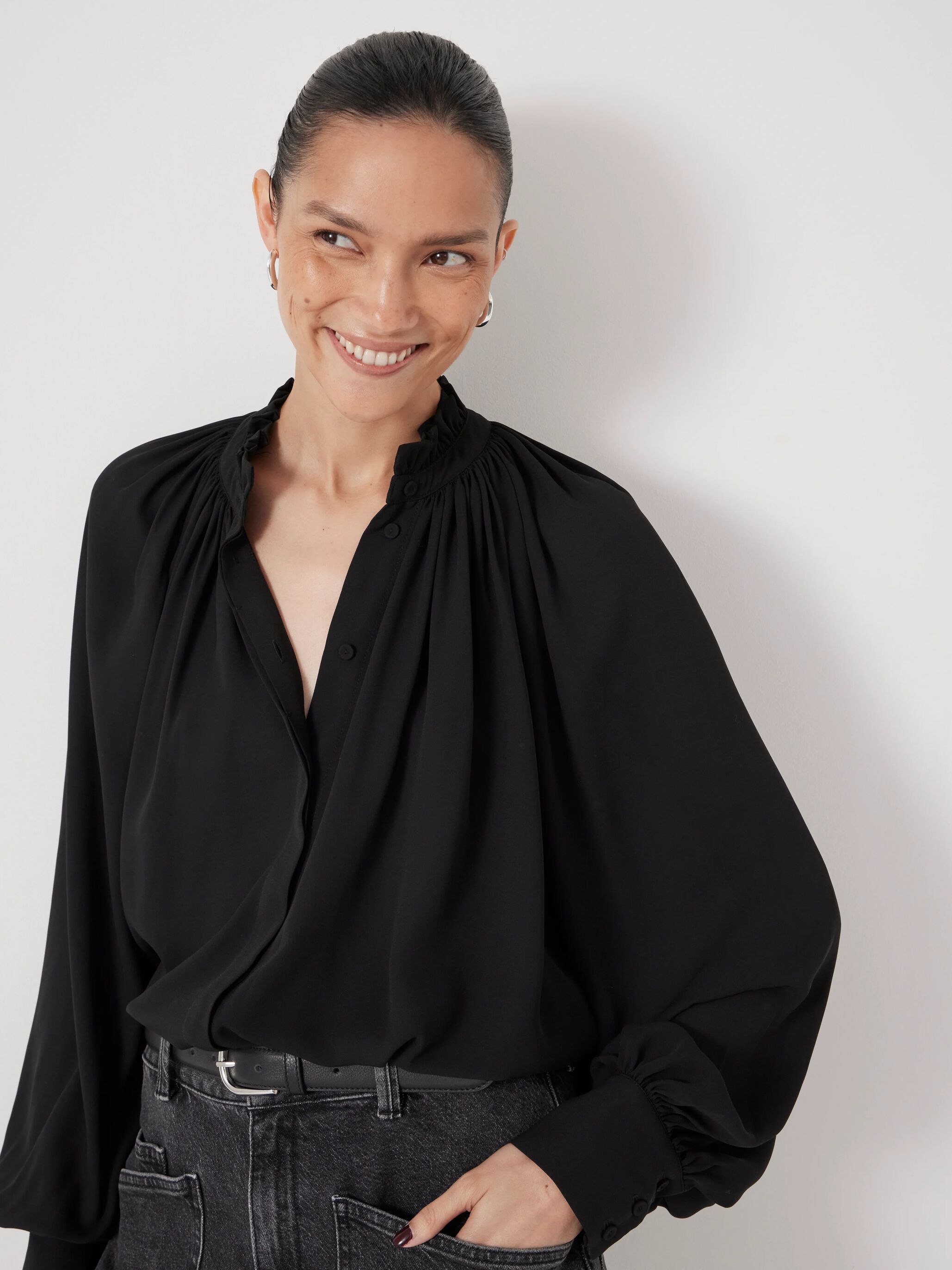 Fleur Floaty Chiffon Blouse | Black | hush