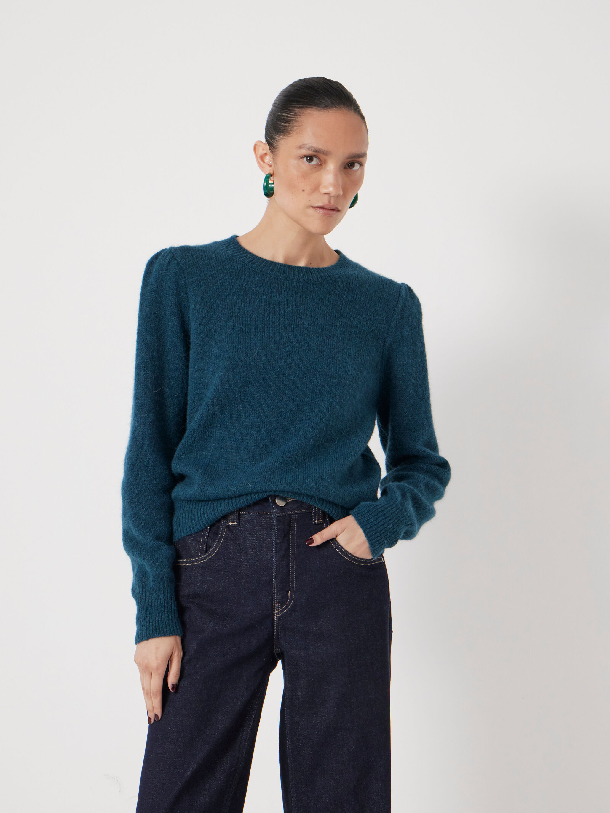 Gathered Shoulder Wool Blend Jumper
