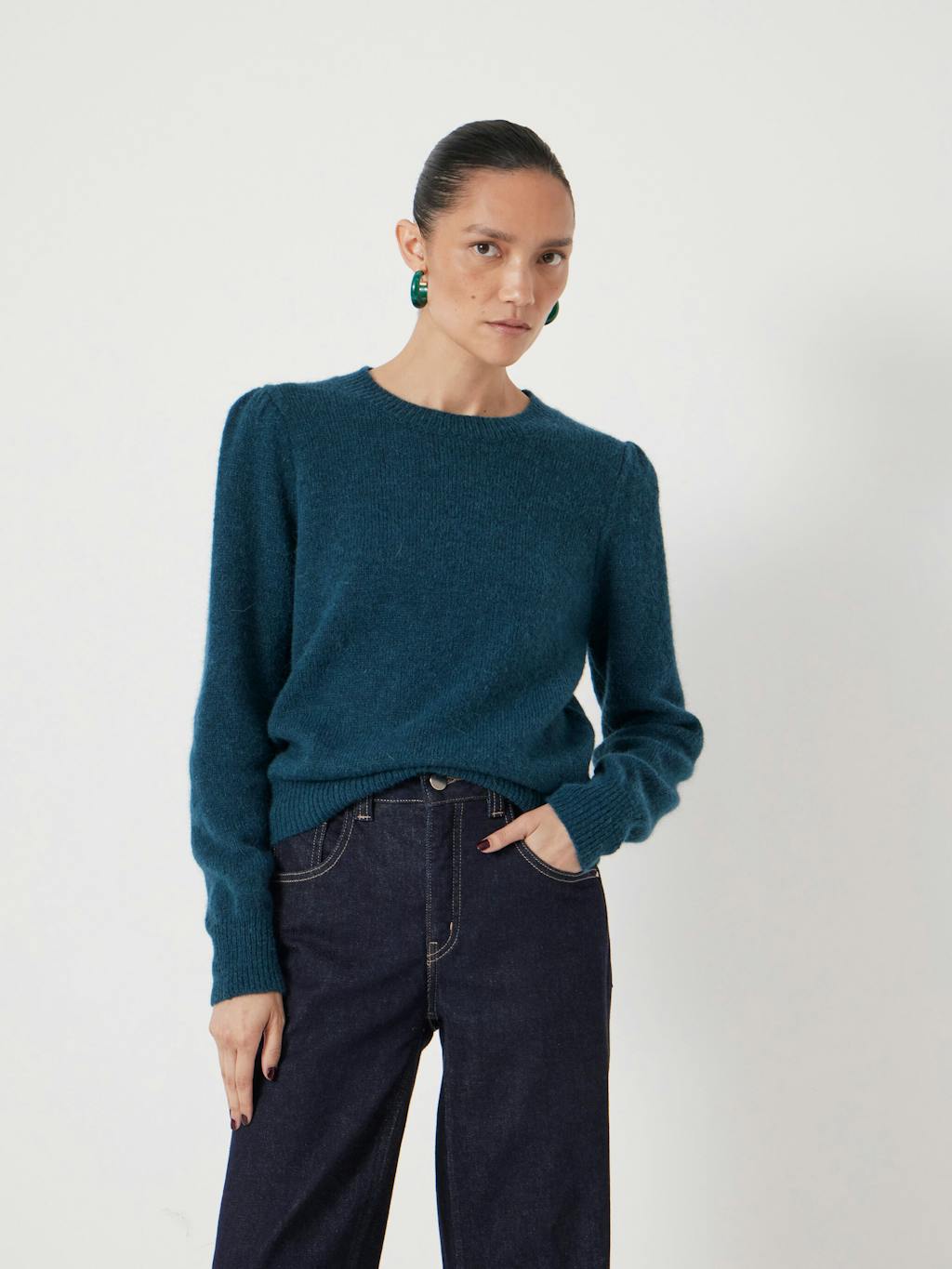 014185-1709-01 Gathered Shoulder Wool Blend Jumper