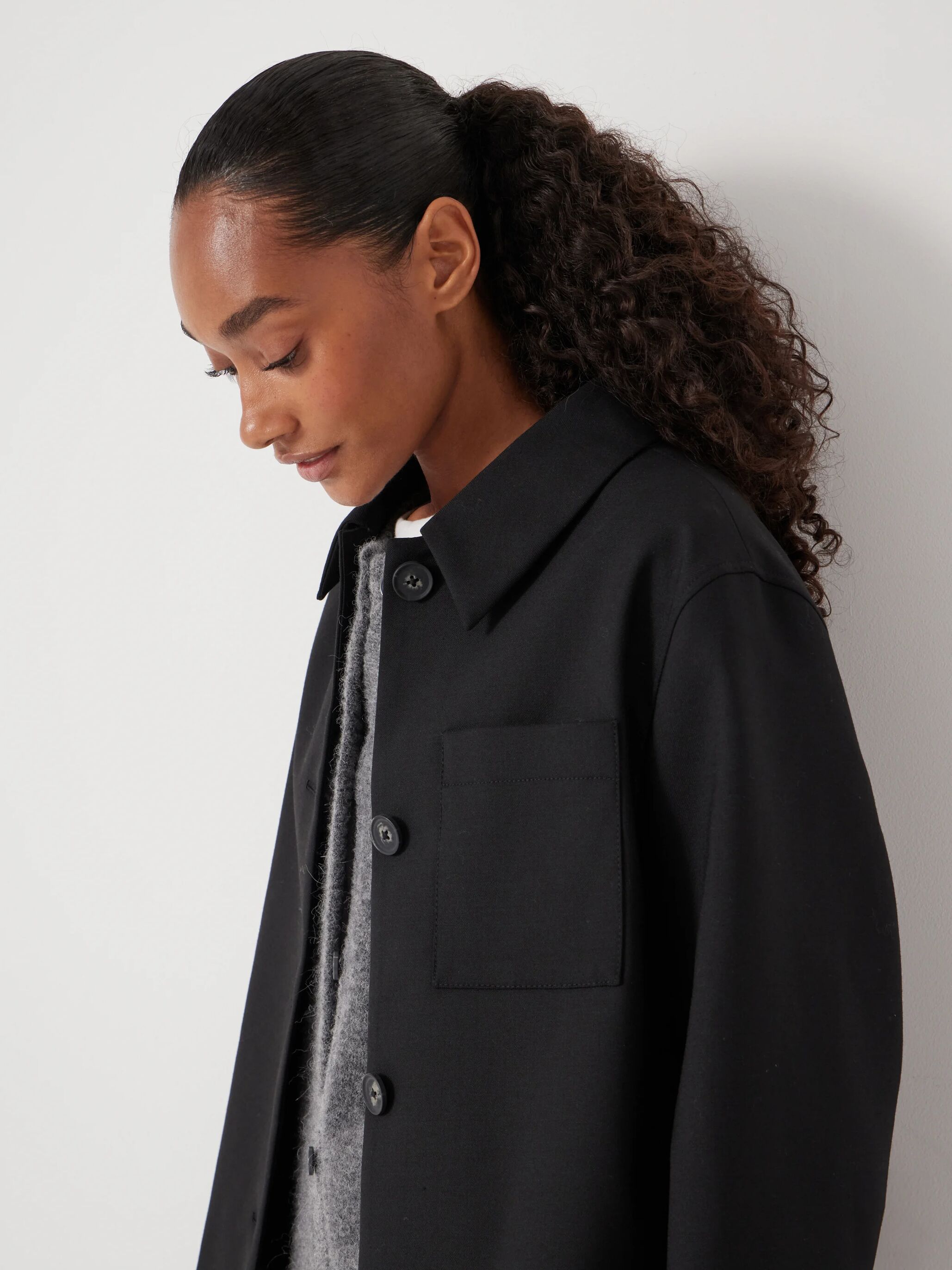 Wool Blend Relaxed Jacket - Black | Hush