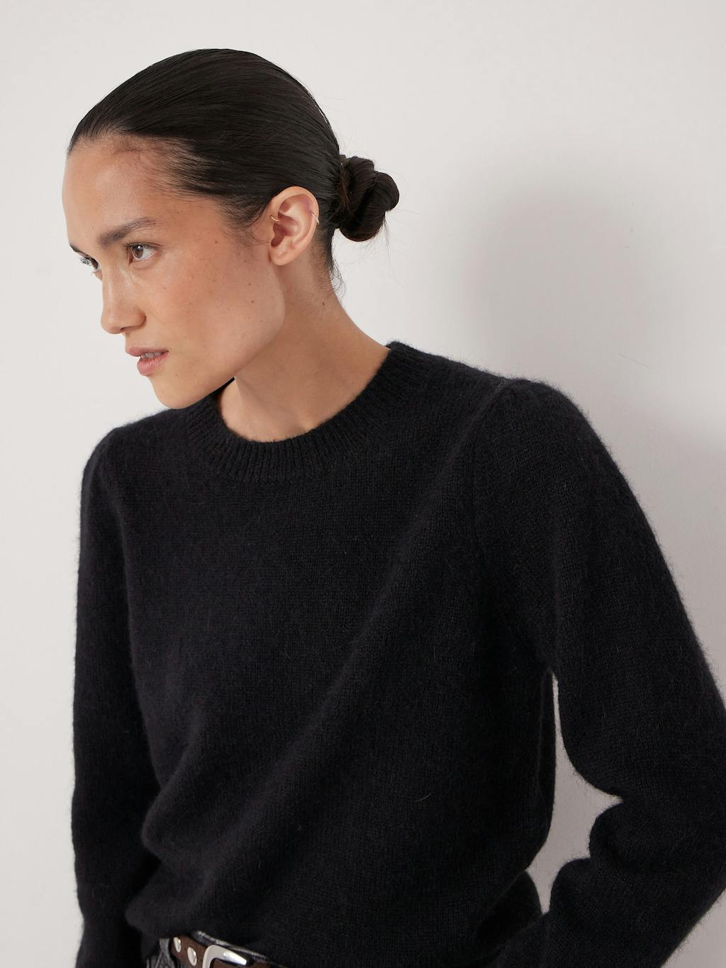 014185-0456-04 Gathered Shoulder Wool Blend Jumper