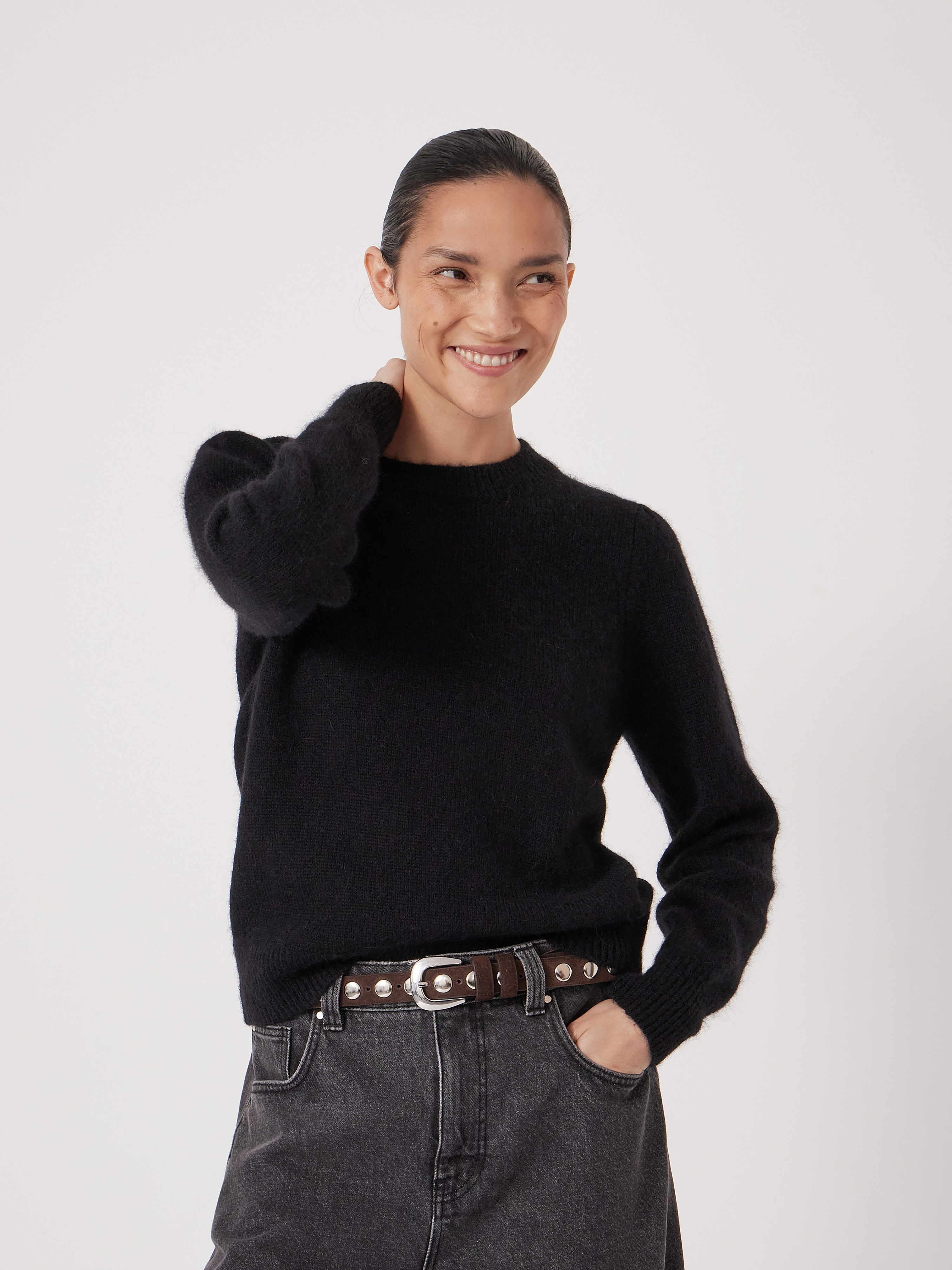 Gathered Shoulder Wool Blend Jumper