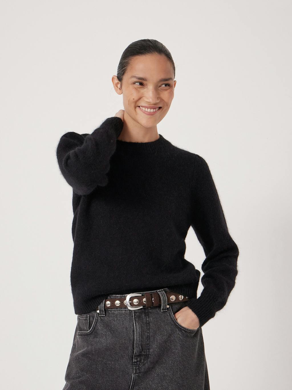 014185-0456-01 Gathered Shoulder Wool Blend Jumper