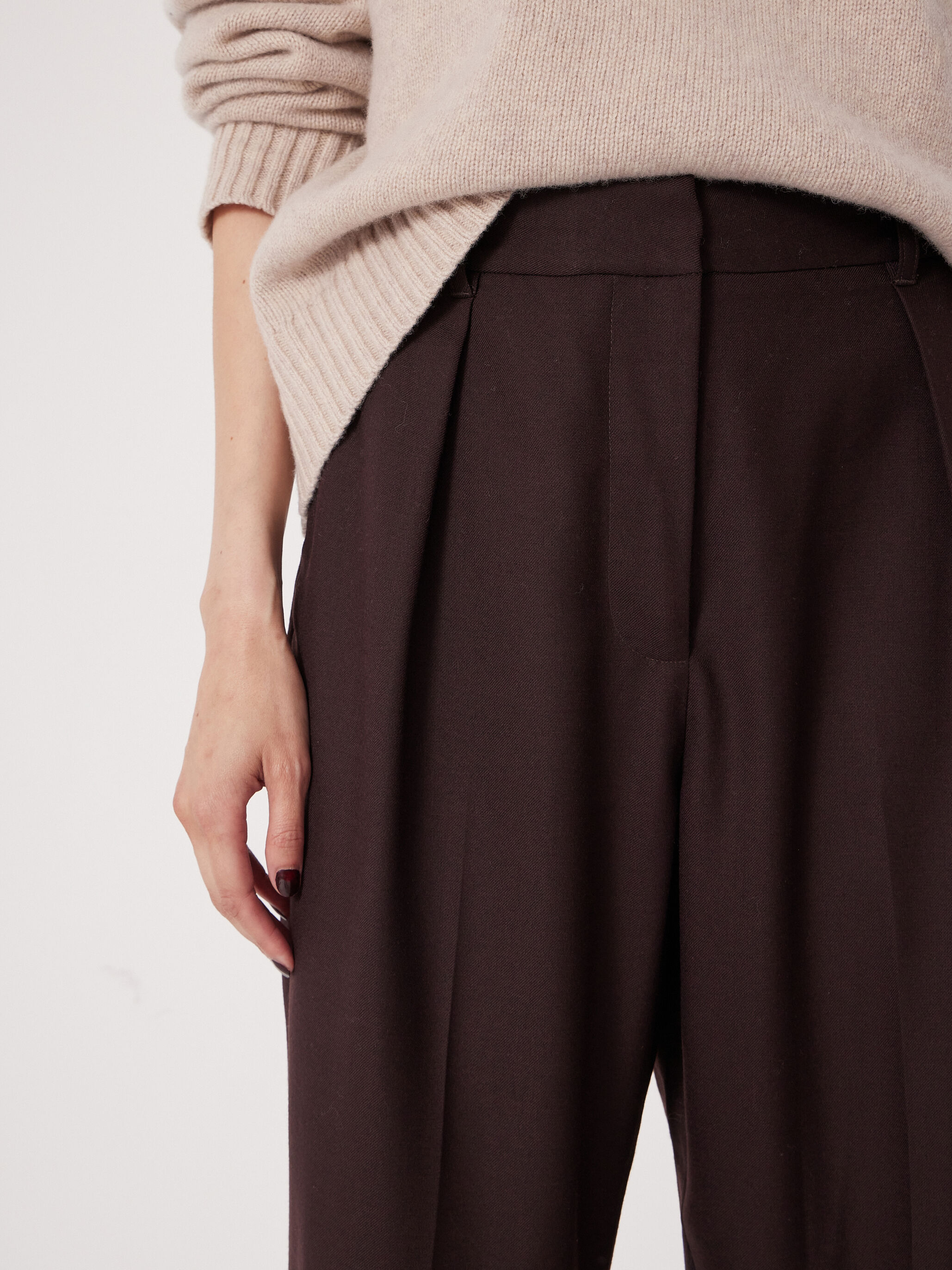 Tapered Leg Wool Blend Trousers