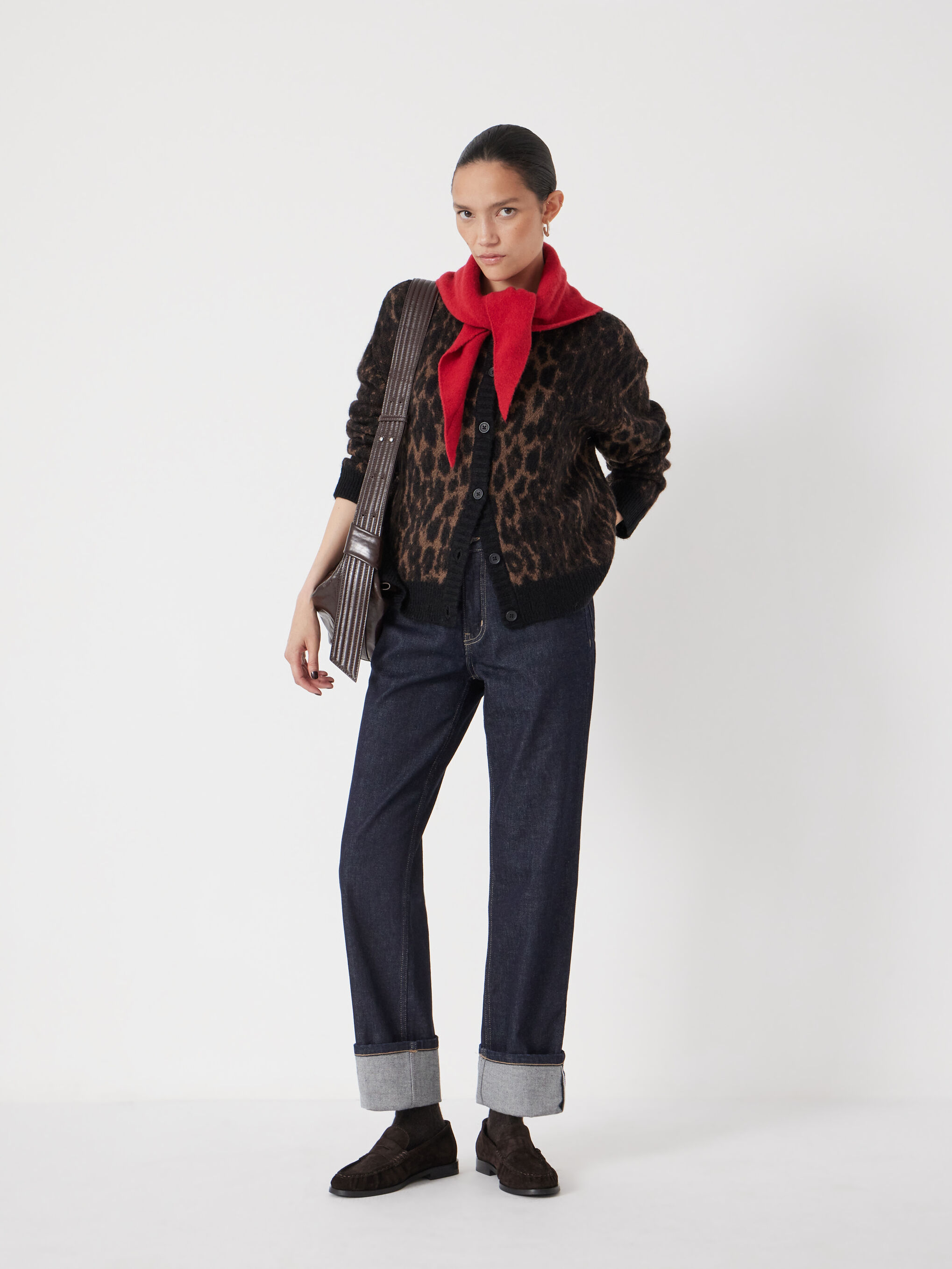 Crew Neck Animal Jacquard Cardigan with Mohair