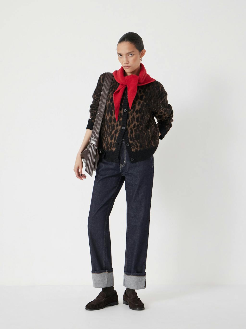 013820-0456-02 Crew Neck Animal Jacquard Cardigan with Mohair