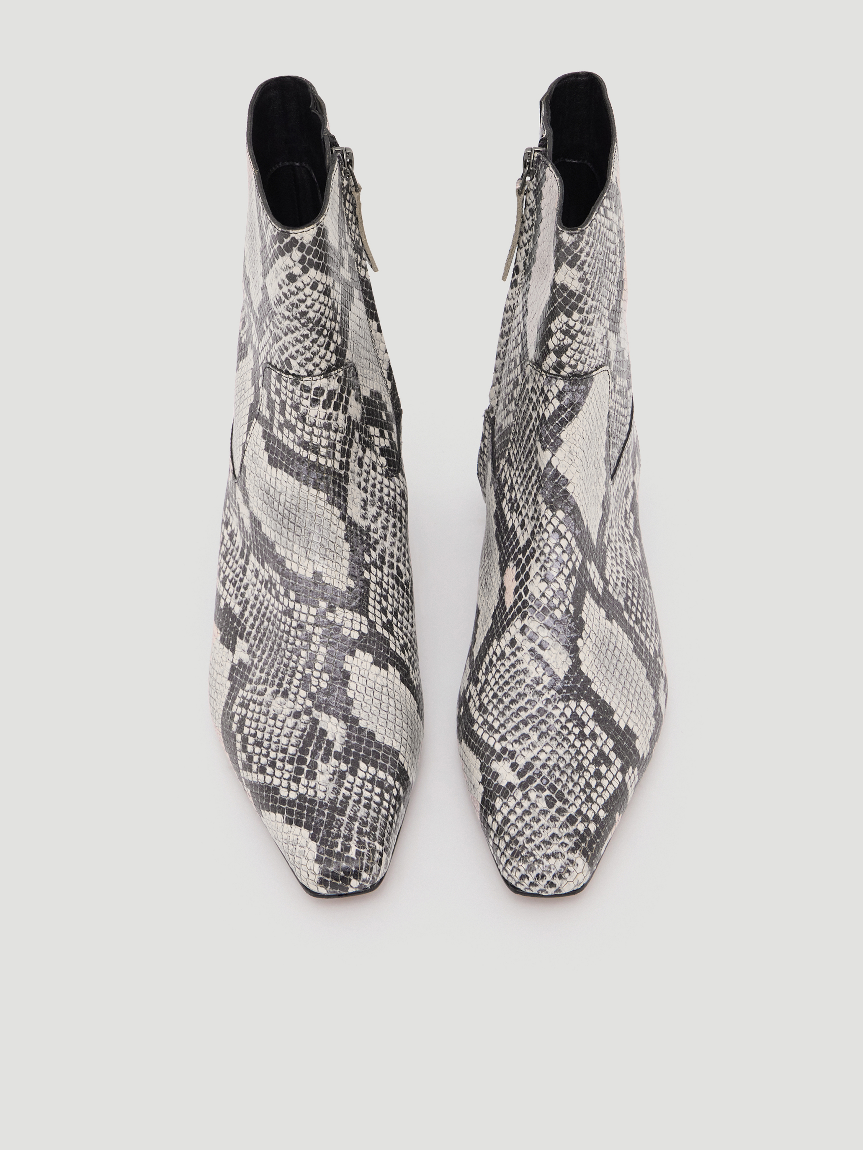 Leather Snake Print Square Toe Boots