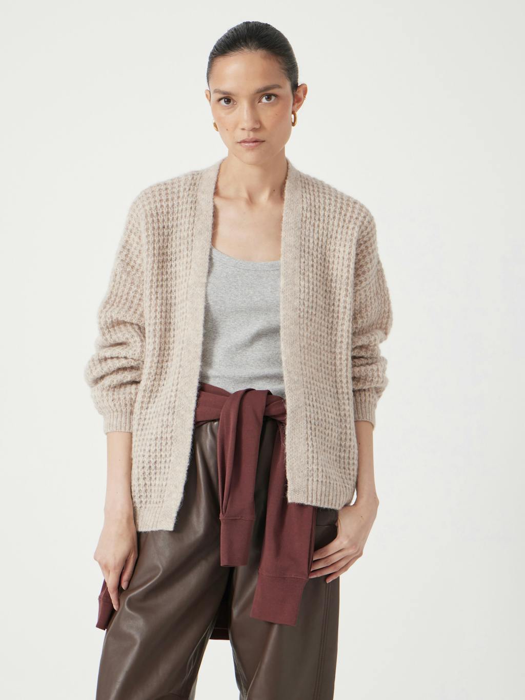 013362-4696-03 Waffle Stitch Edge to Edge Cardigan (Oatmeal Marl)