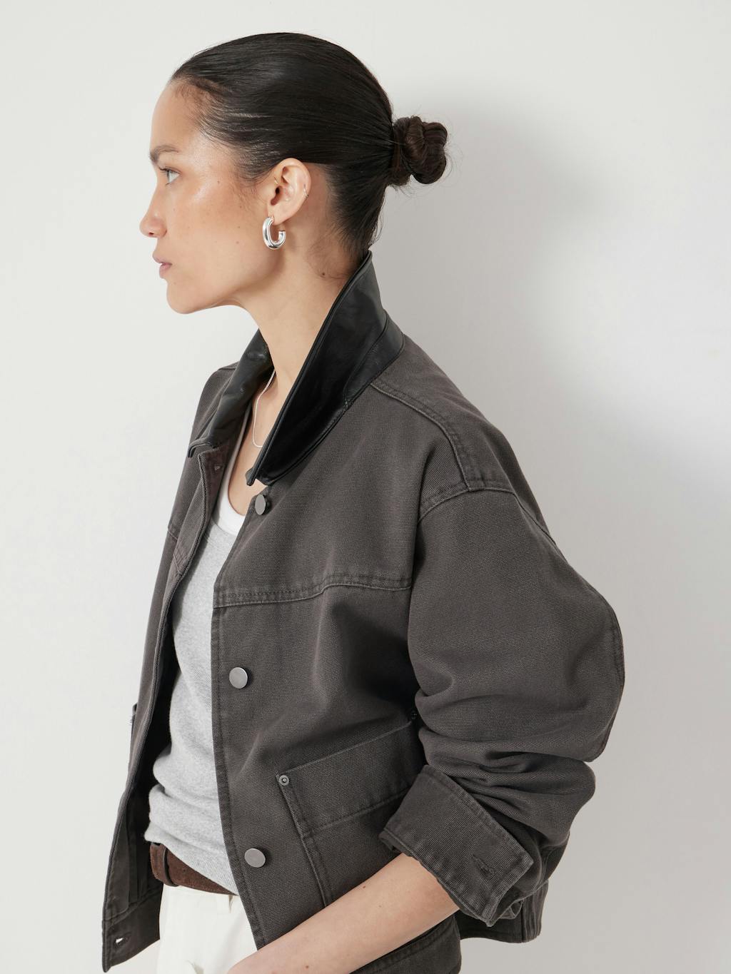 013290-0400-03 Leather Collar Cropped Jacket