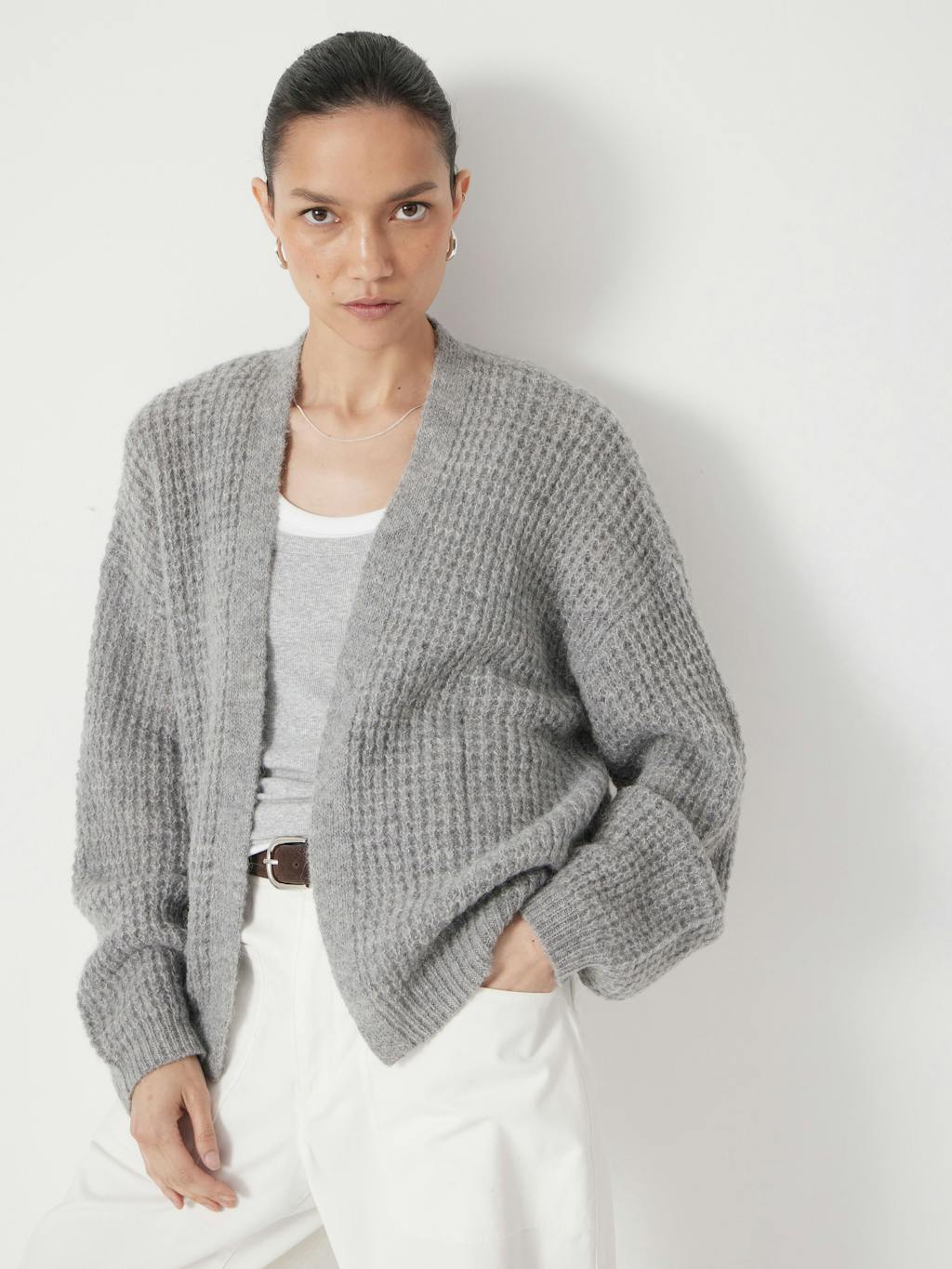 013362-2804-04 Flossie Waffle Stitch Wool Blend Edge to Edge Cardigan