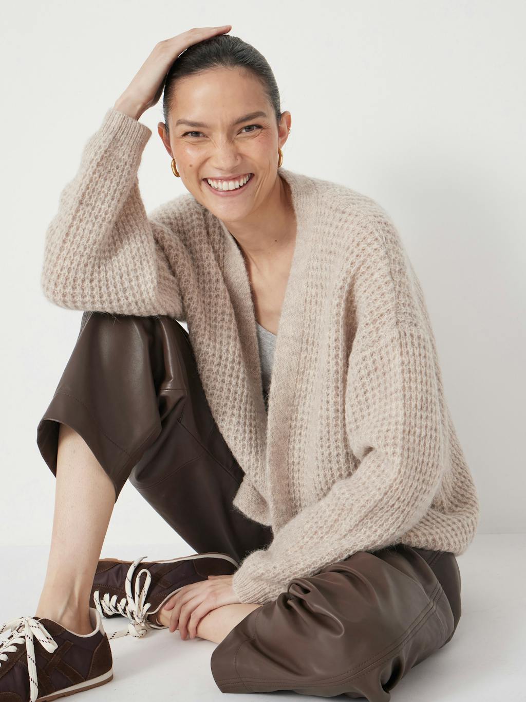 013362-4696-04 Waffle Stitch Edge to Edge Cardigan (Oatmeal Marl)
