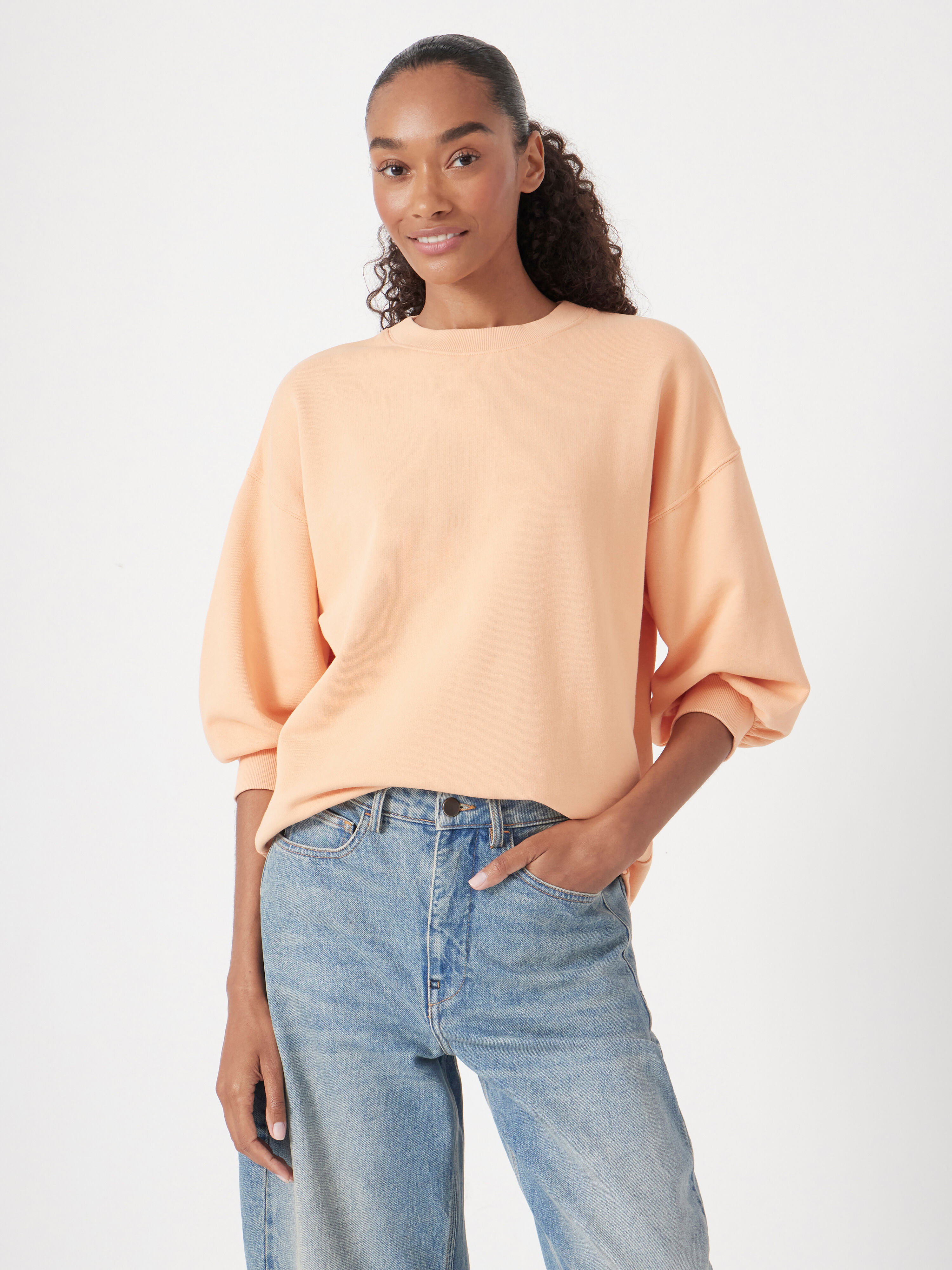 Gathered Sleeve Cotton Sweatshirt