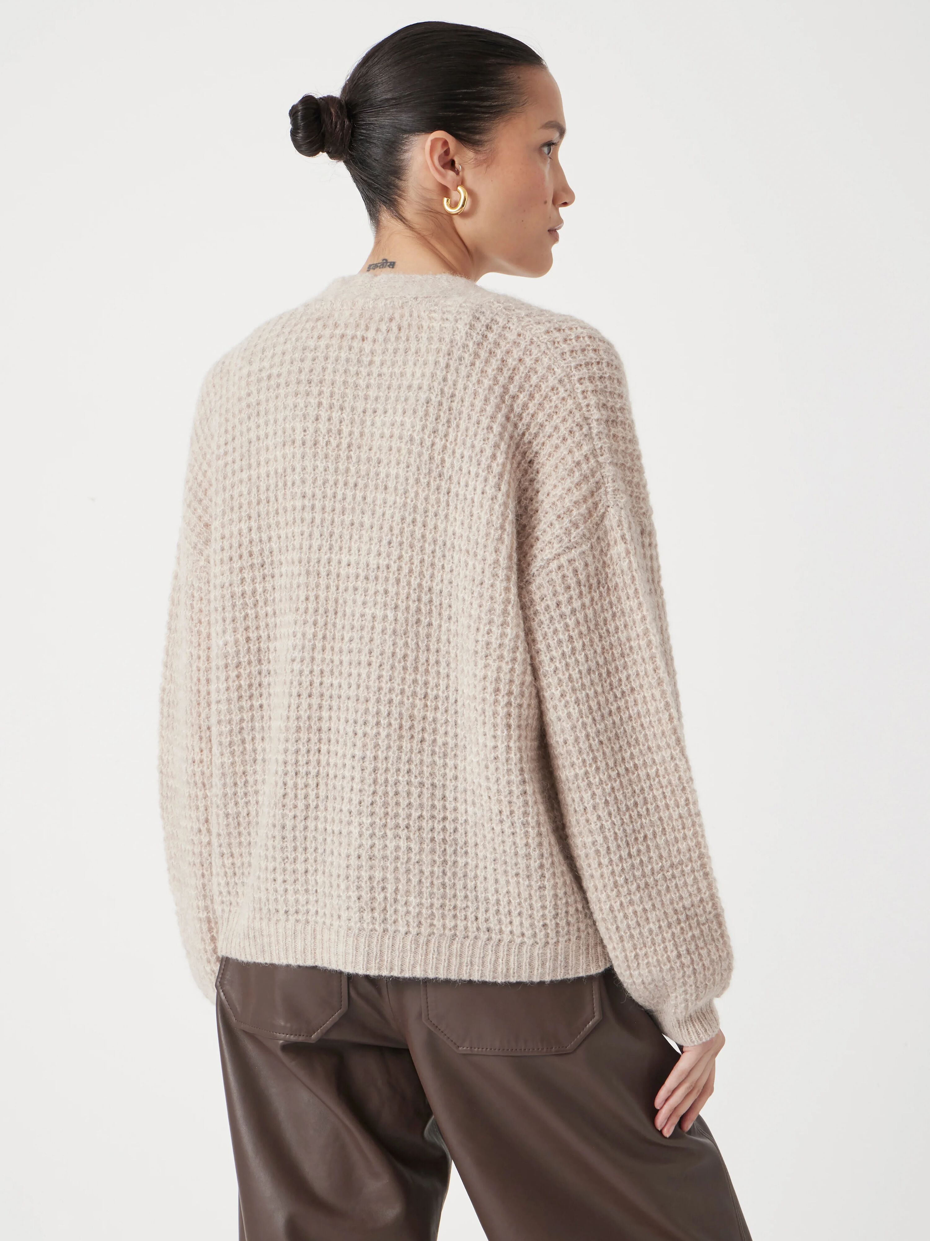 Waffle Stitch Edge to Edge Cardigan (Oatmeal Marl)