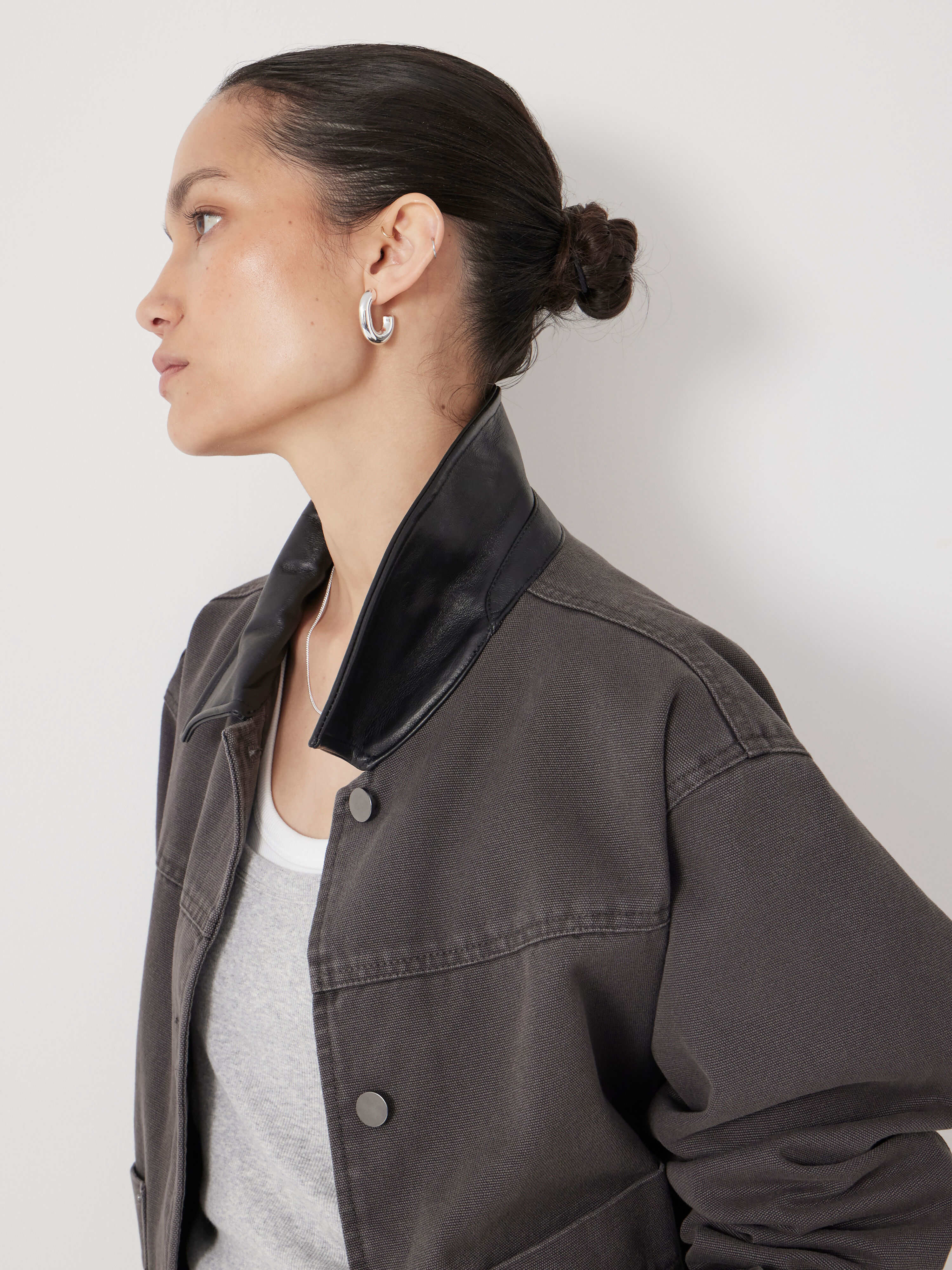 Leather Collar Cropped Jacket