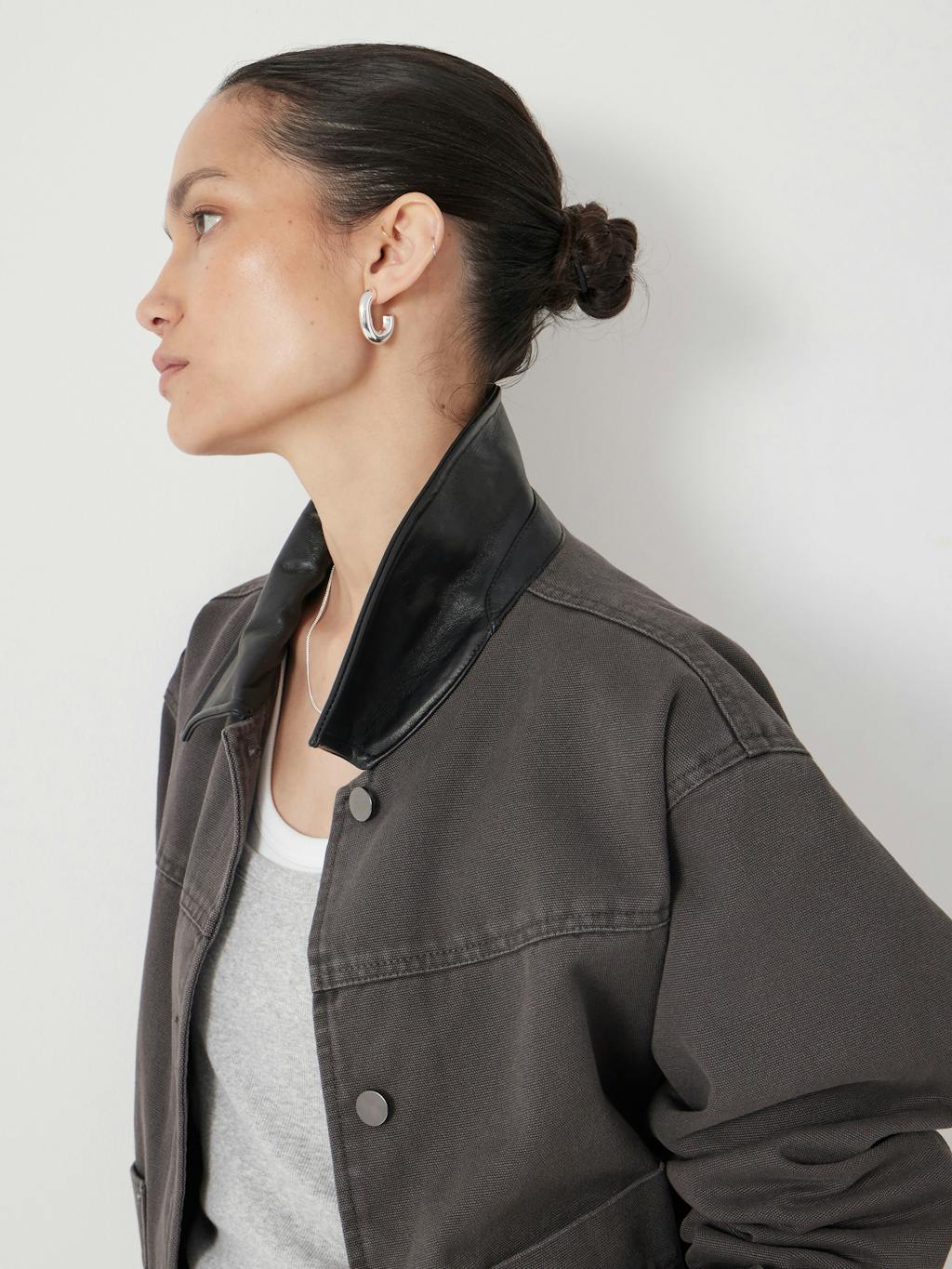 013290-0400-02 Leather Collar Cropped Jacket