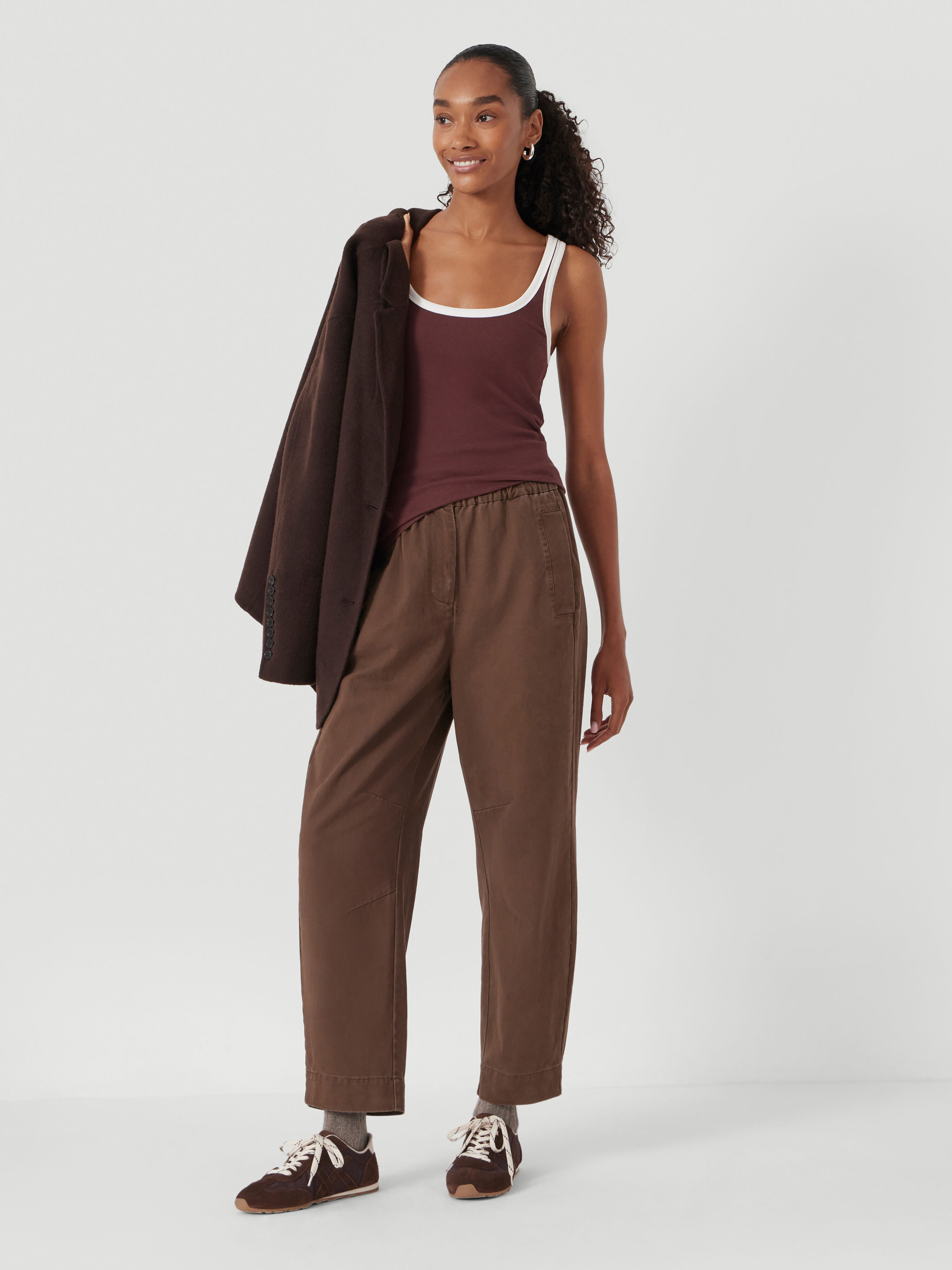 Jack Barrel Leg Pull On Cotton Trousers