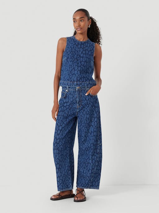 Valerie Leopard Print Denim Shell Top