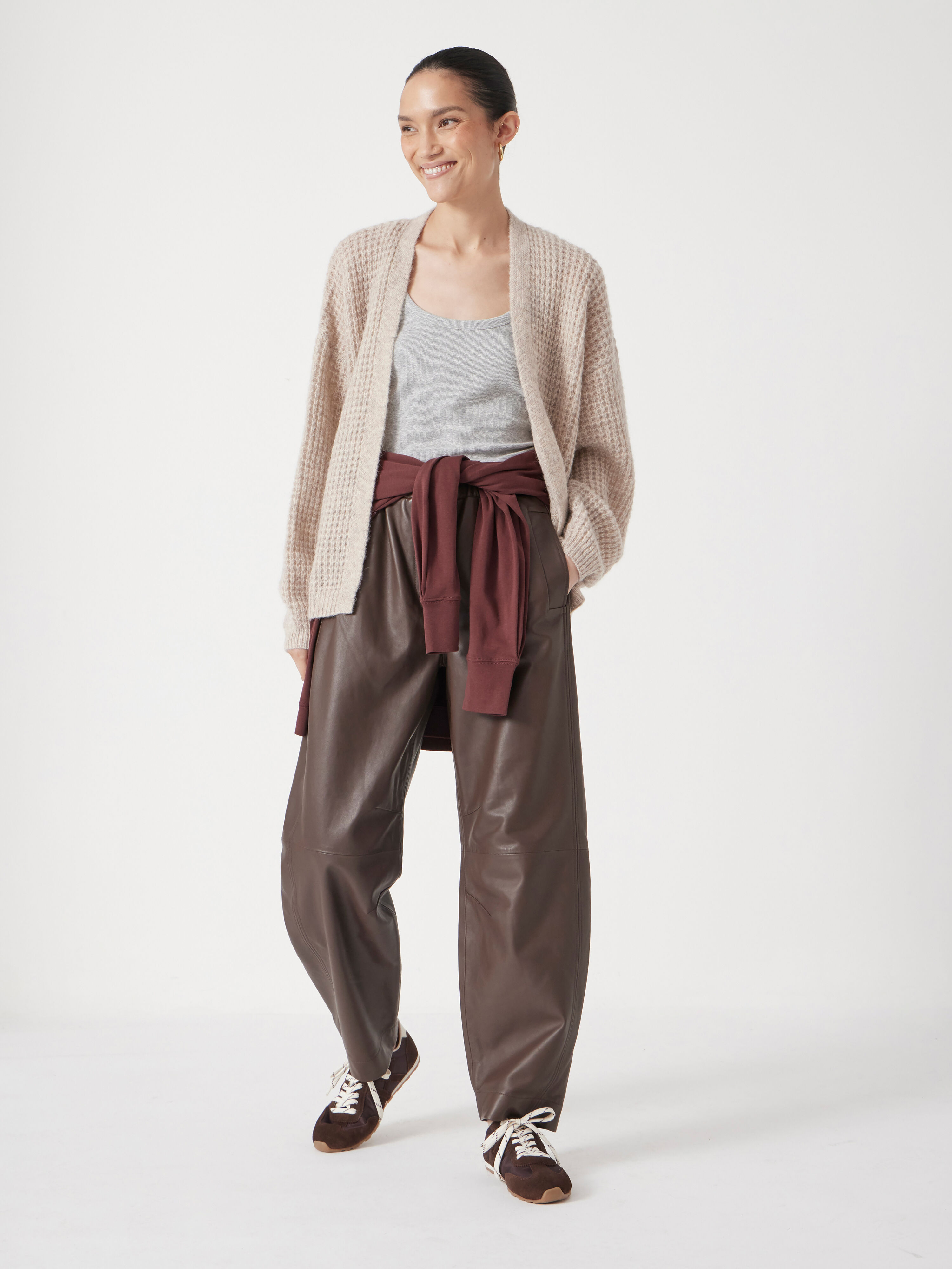 Waffle Stitch Edge to Edge Cardigan (Oatmeal Marl)