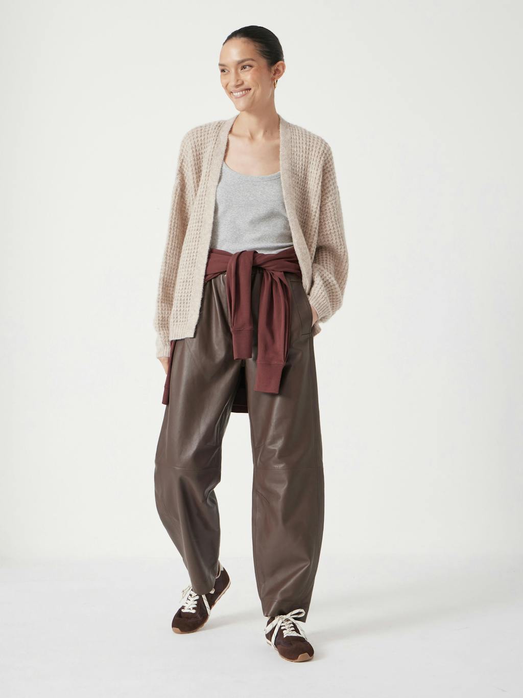 013362-4696-02 Waffle Stitch Edge to Edge Cardigan (Oatmeal Marl)